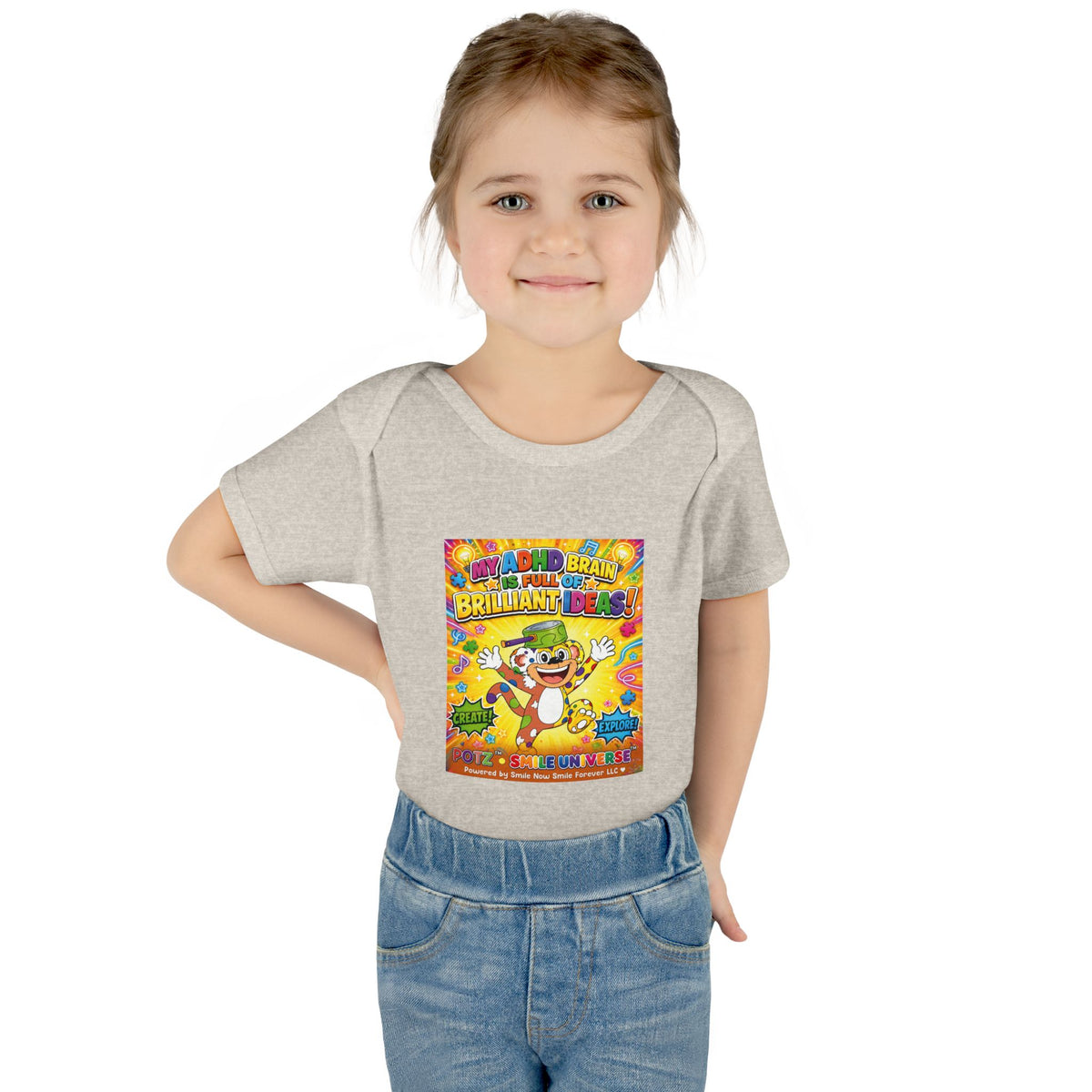 Potz™ Infant Baby Rib Bodysuit – "My ADHD Brain is Full of Brilliant Ideas!" Graphic Onesie | Smile Universe Collection