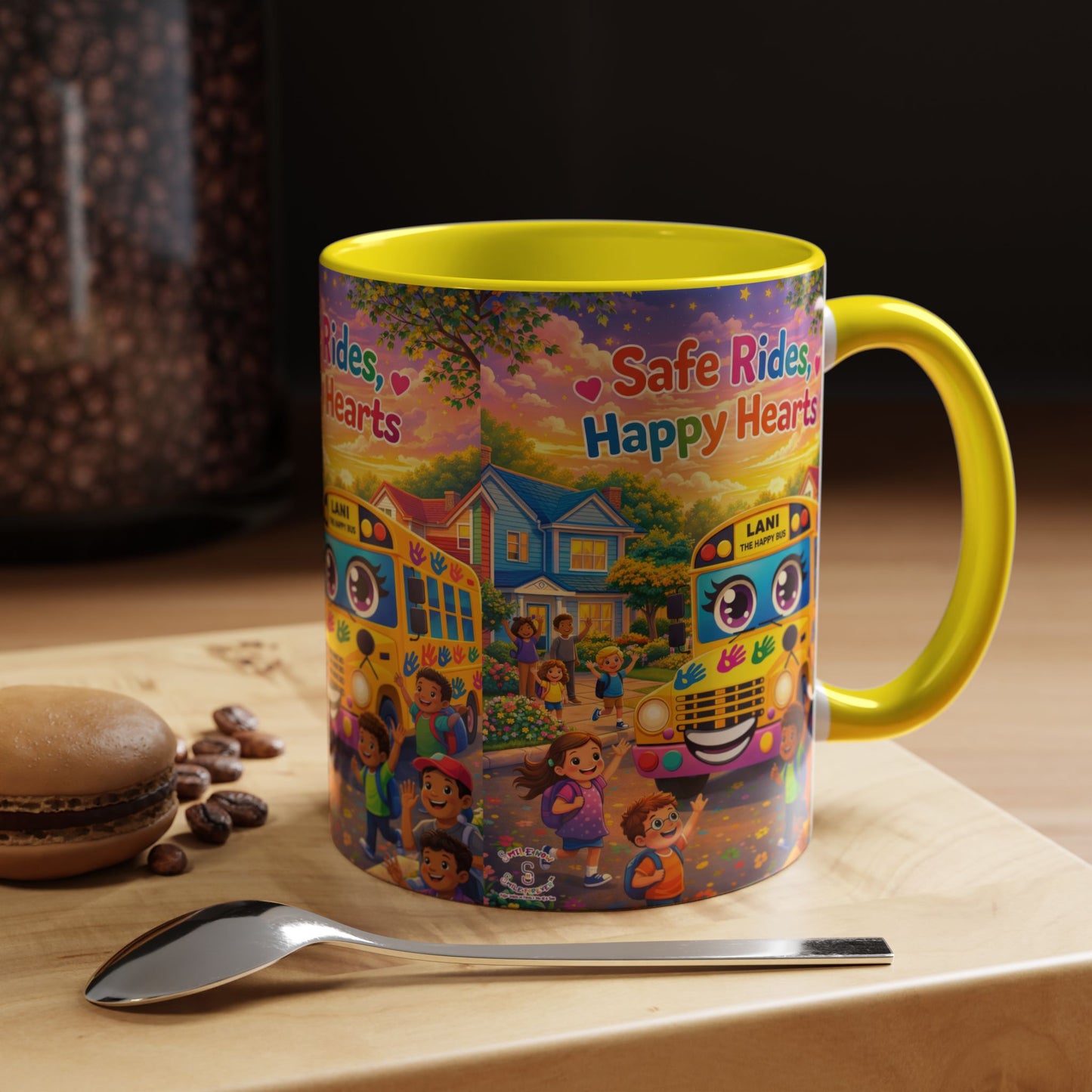 Lani™ Accent Coffee Mug (11oz & 15oz) – "Safe Rides, Happy Hearts" Graphic