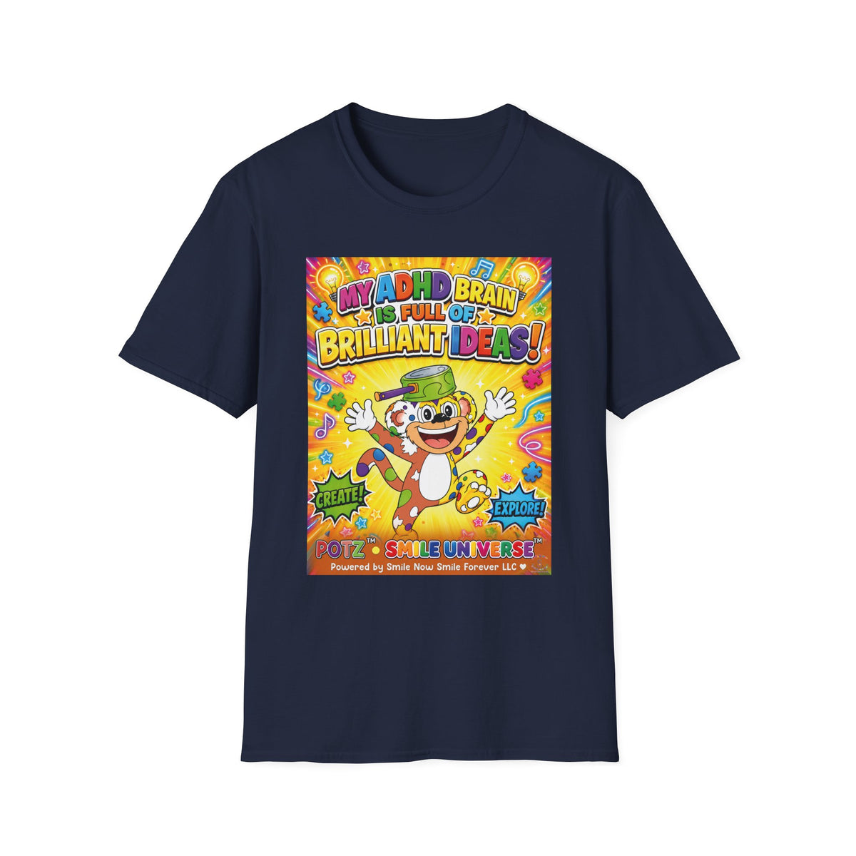 Potz™ Unisex Softstyle T-Shirt – "My ADHD Brain is Full of Brilliant Ideas!" Graphic Tee | Smile Universe Collection