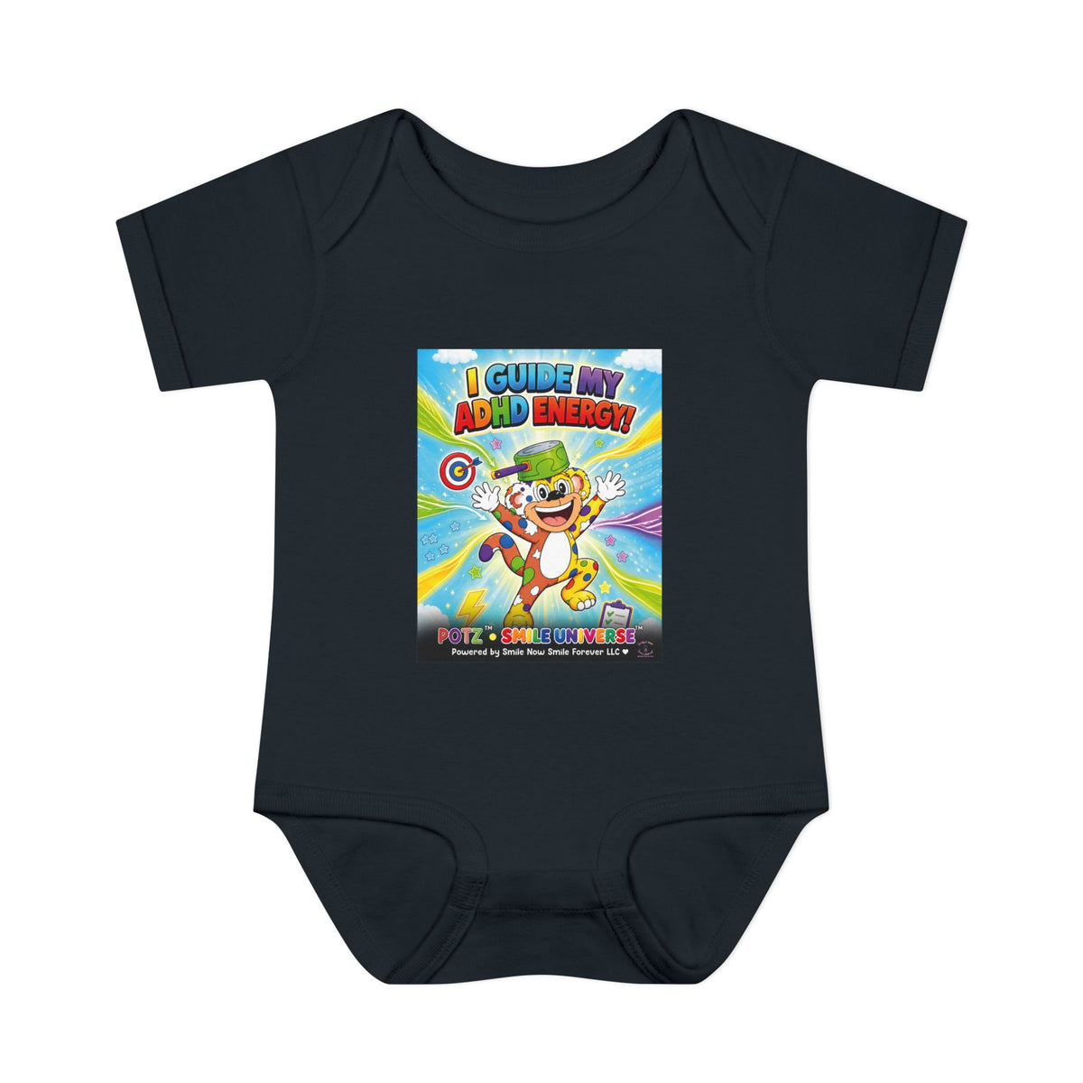 Potz™ Infant Baby Rib Bodysuit – "I Guide My ADHD Energy!" Graphic Onesie | Smile Universe Collection
