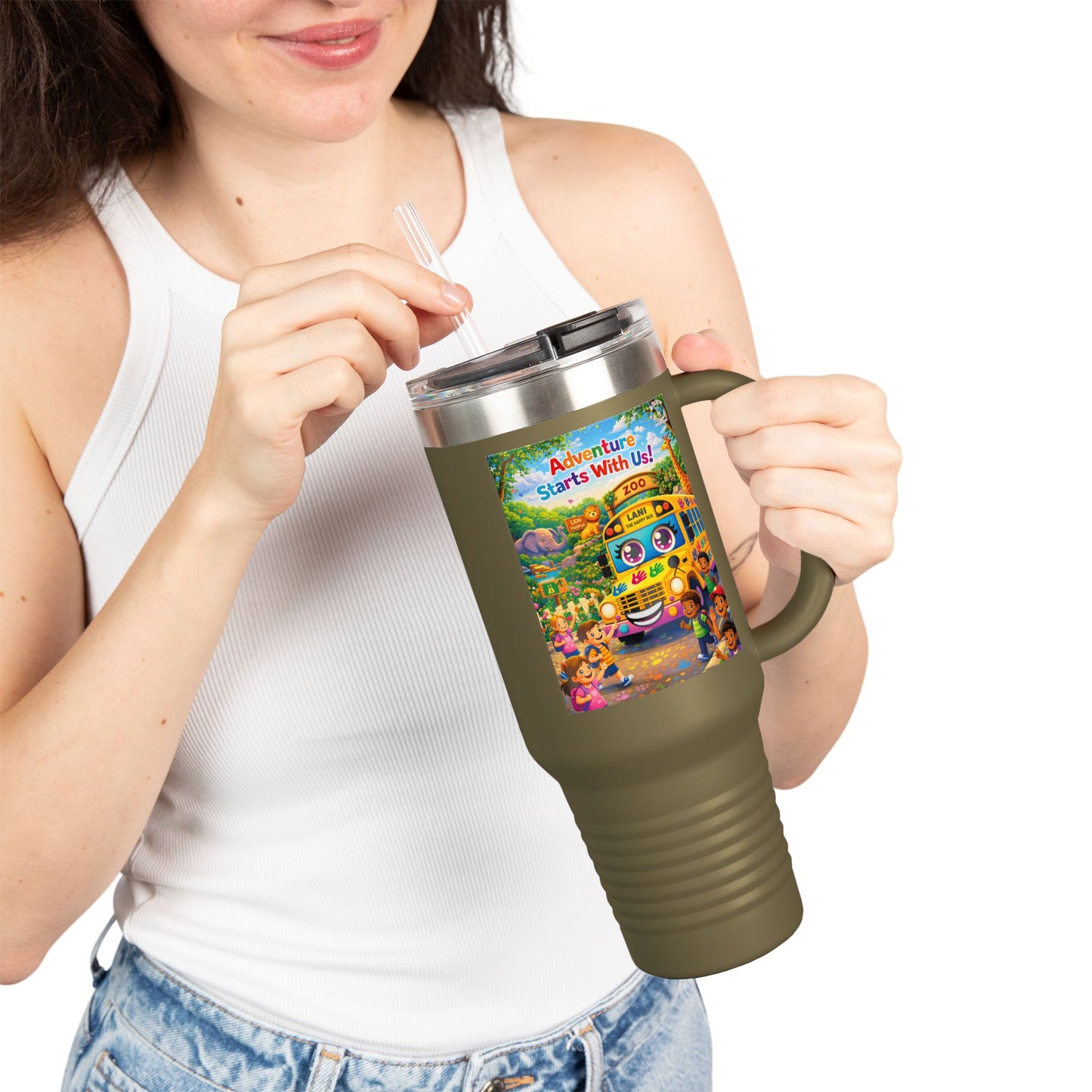 Lani™ 40oz Insulated Travel Mug – "Adventure Starts With Us!" Graphic