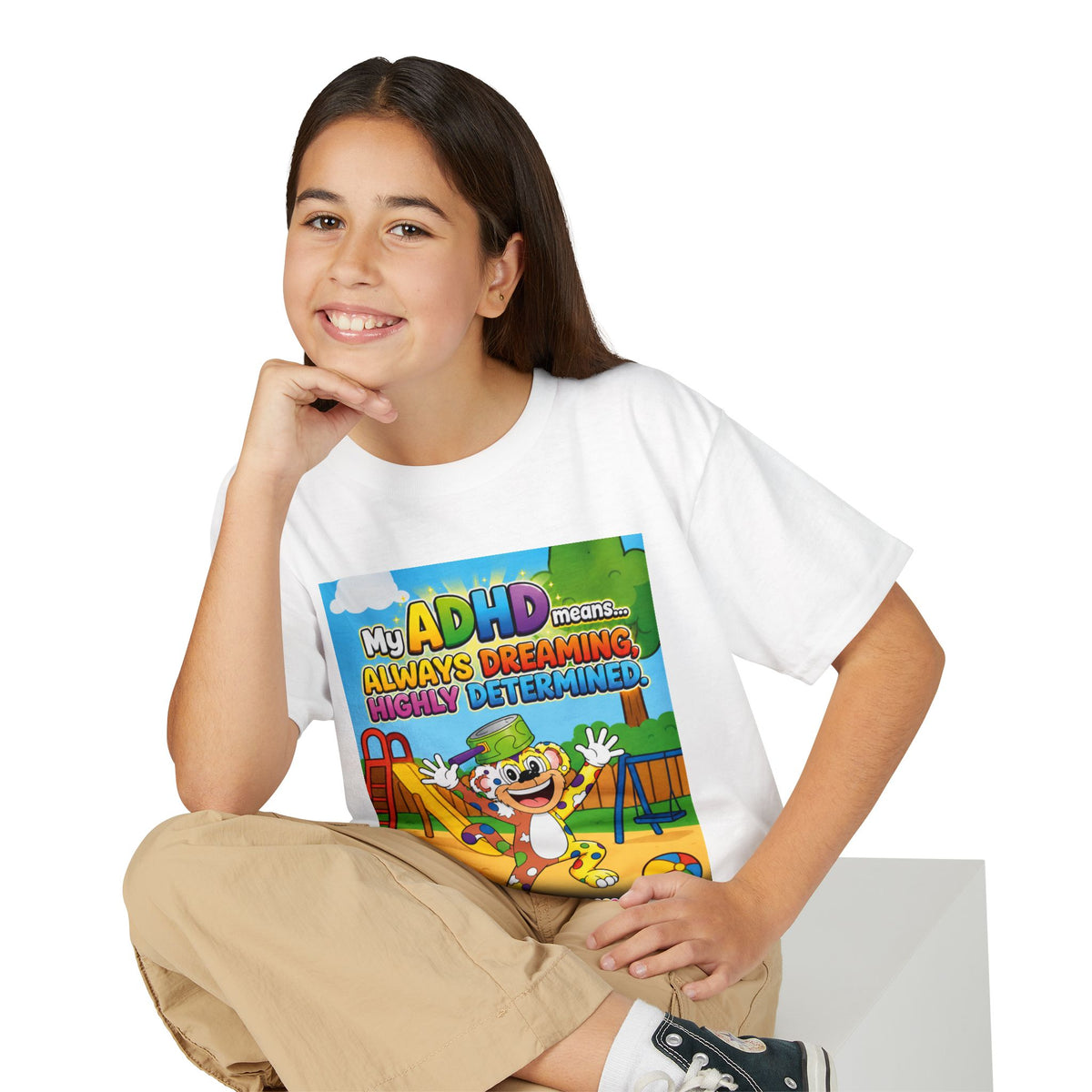 Potz™ Youth DryBlend® T-Shirt – "My ADHD Means Always Dreaming, Highly Determined" Graphic Tee | Smile Universe Collection