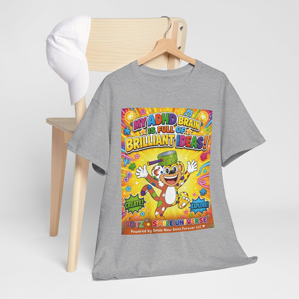 Potz™ Unisex Heavy Cotton™ Tee – "My ADHD Brain is Full of Brilliant Ideas!" Graphic Tee | Smile Universe Collection