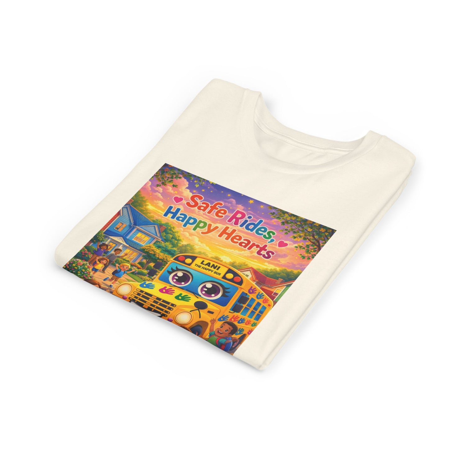 Lani™ Youth Short Sleeve Tee – "Safe Rides, Happy Hearts" Graphic