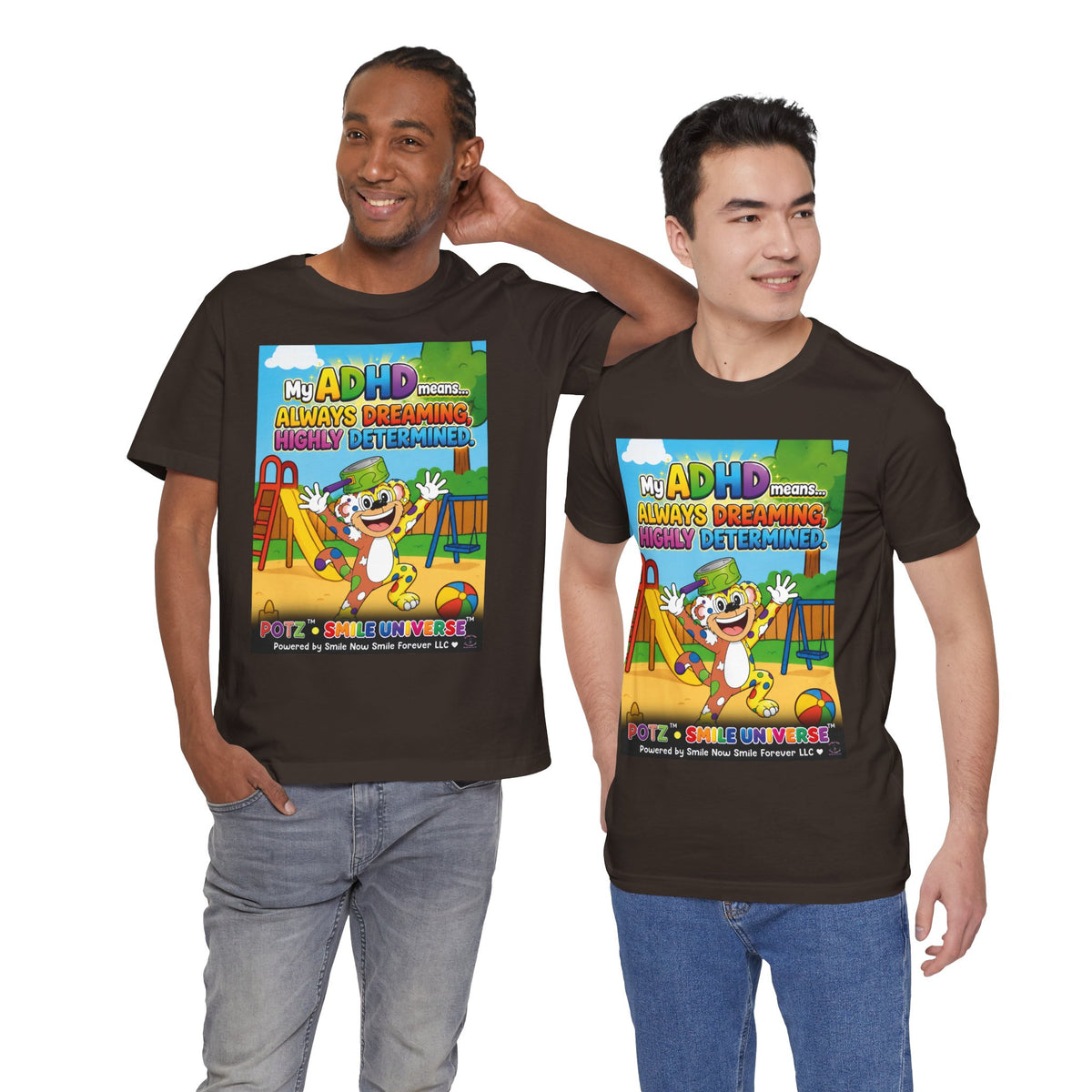 Potz™ Unisex Jersey Short Sleeve Tee – "My ADHD Means Always Dreaming, Highly Determined" Graphic Tee | Smile Universe Collection