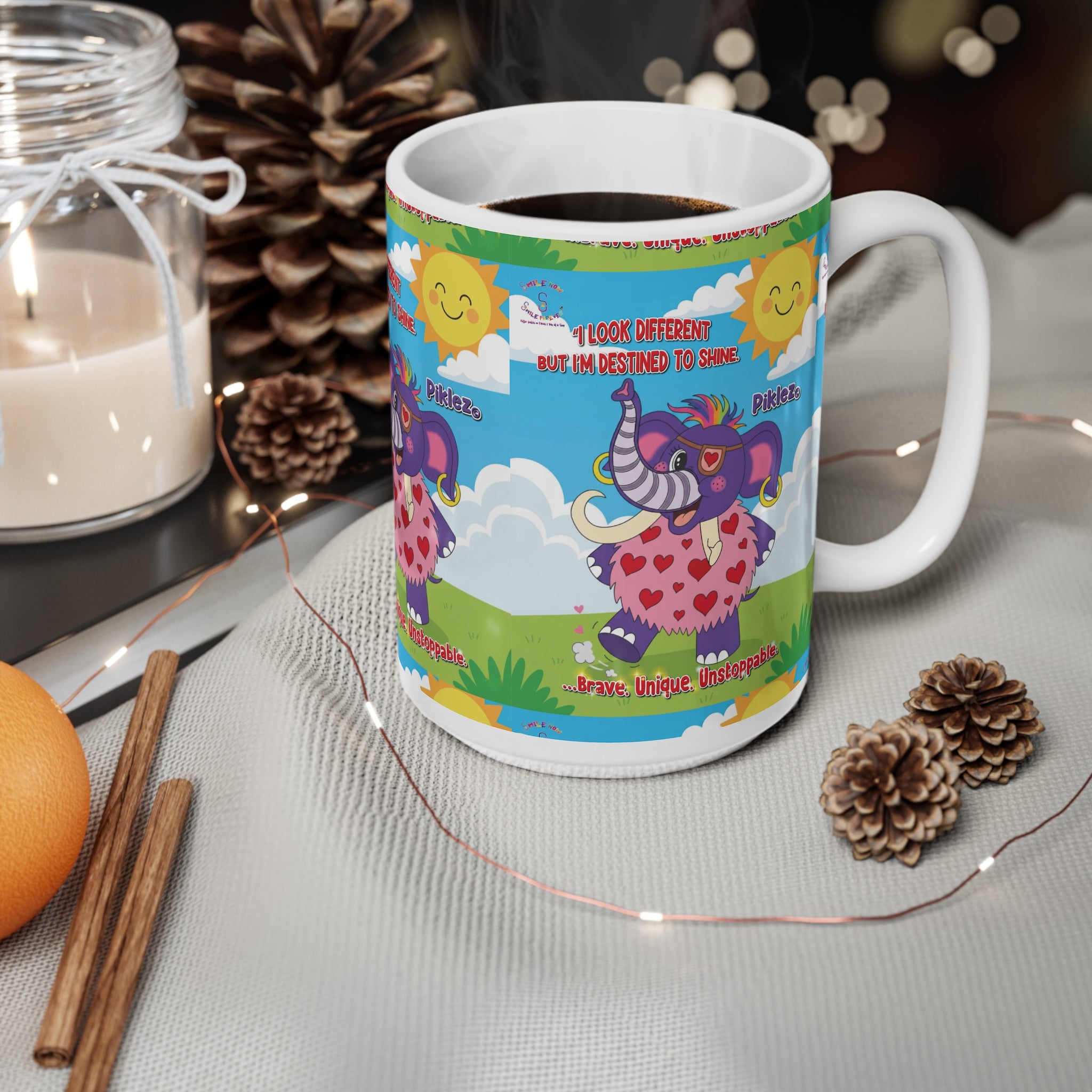 Piklez™ Ceramic Coffee Cup – “Destined to Shine” Cute Mug | Smile Universe Collection