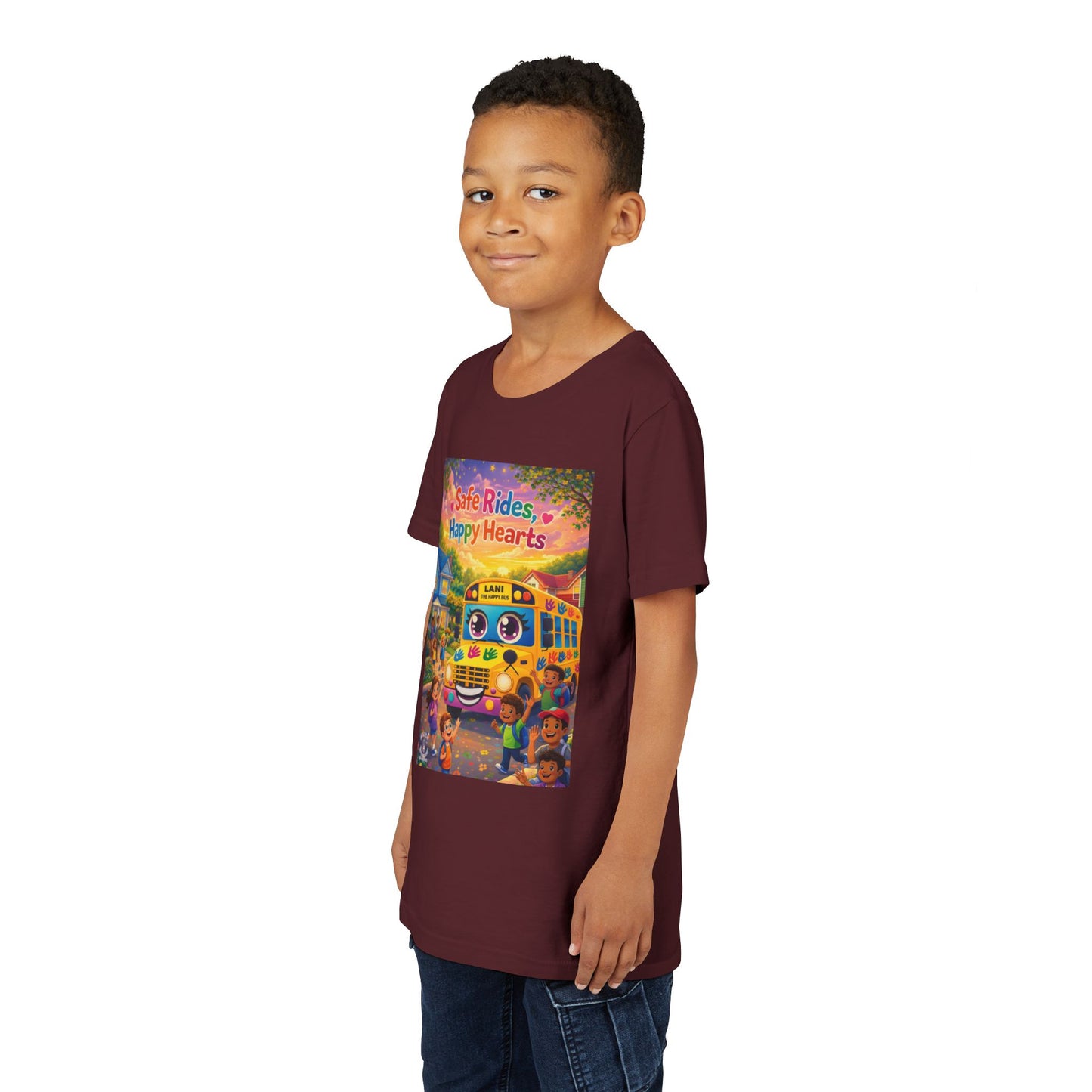 Lani™ Youth Short Sleeve Tee – "Safe Rides, Happy Hearts" Graphic