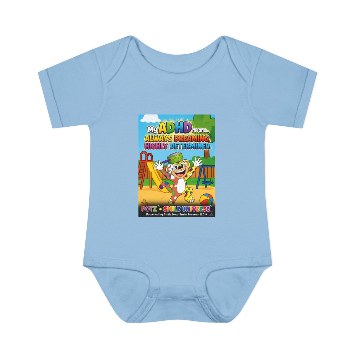 Potz™ Infant Baby Rib Bodysuit – "My ADHD Means Always Dreaming, Highly Determined" Graphic Onesie | Smile Universe Collection