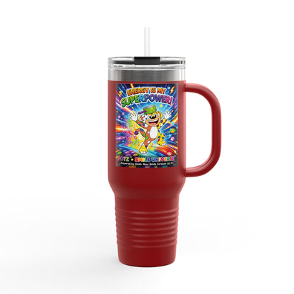 Potz™ Insulated Travel Mug 40oz – "Energy is My Superpower!" Graphic Tumbler | Smile Universe Collection
