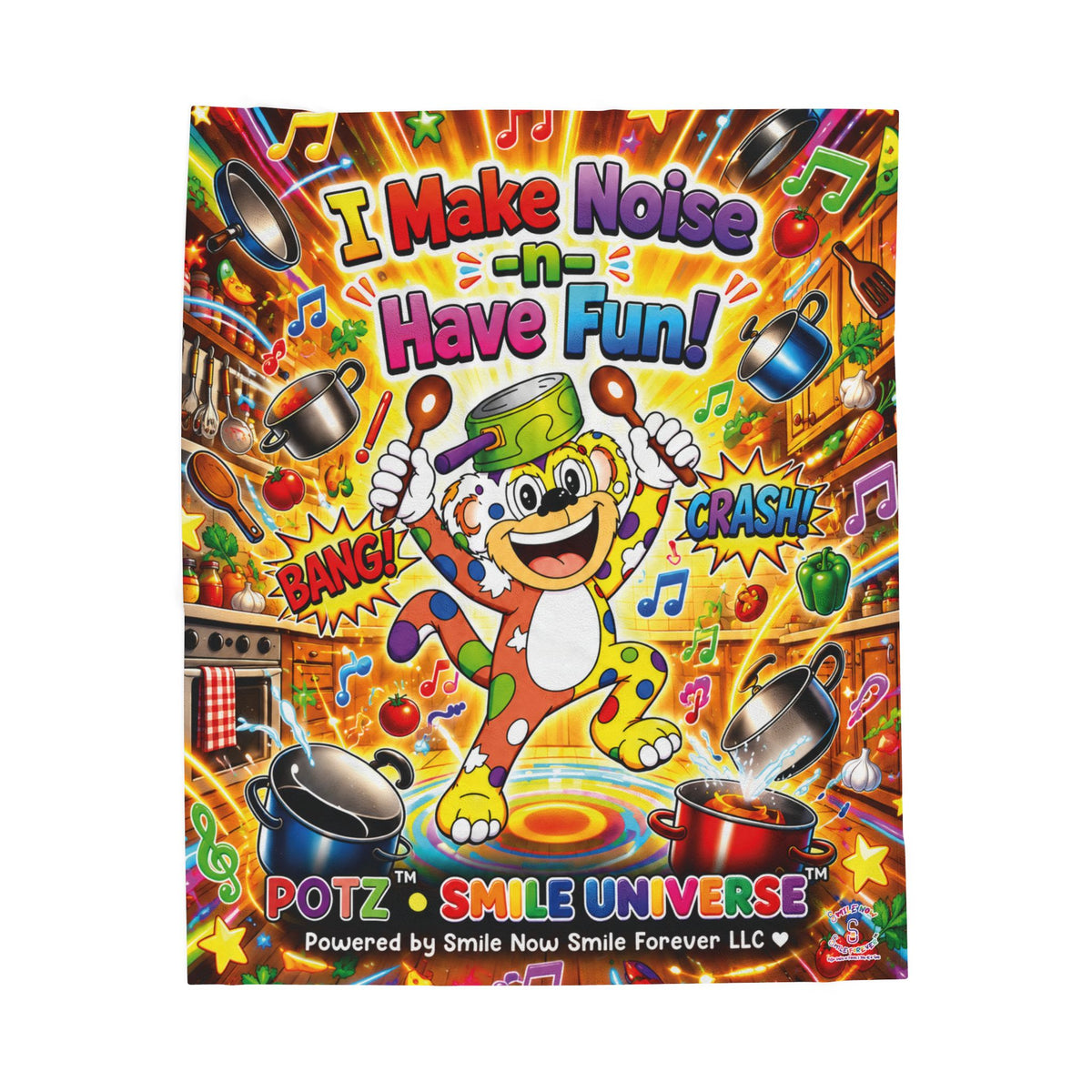 Potz™ Velveteen Plush Blanket – "I Make Noise -n- Have Fun!" Graphic Throw | Smile Universe Collection