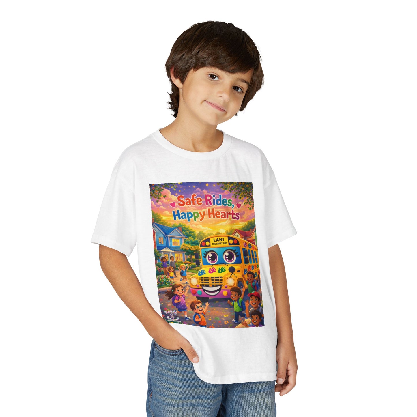 Lani™ Youth DryBlend® T-Shirt – "Safe Rides, Happy Hearts" Graphic