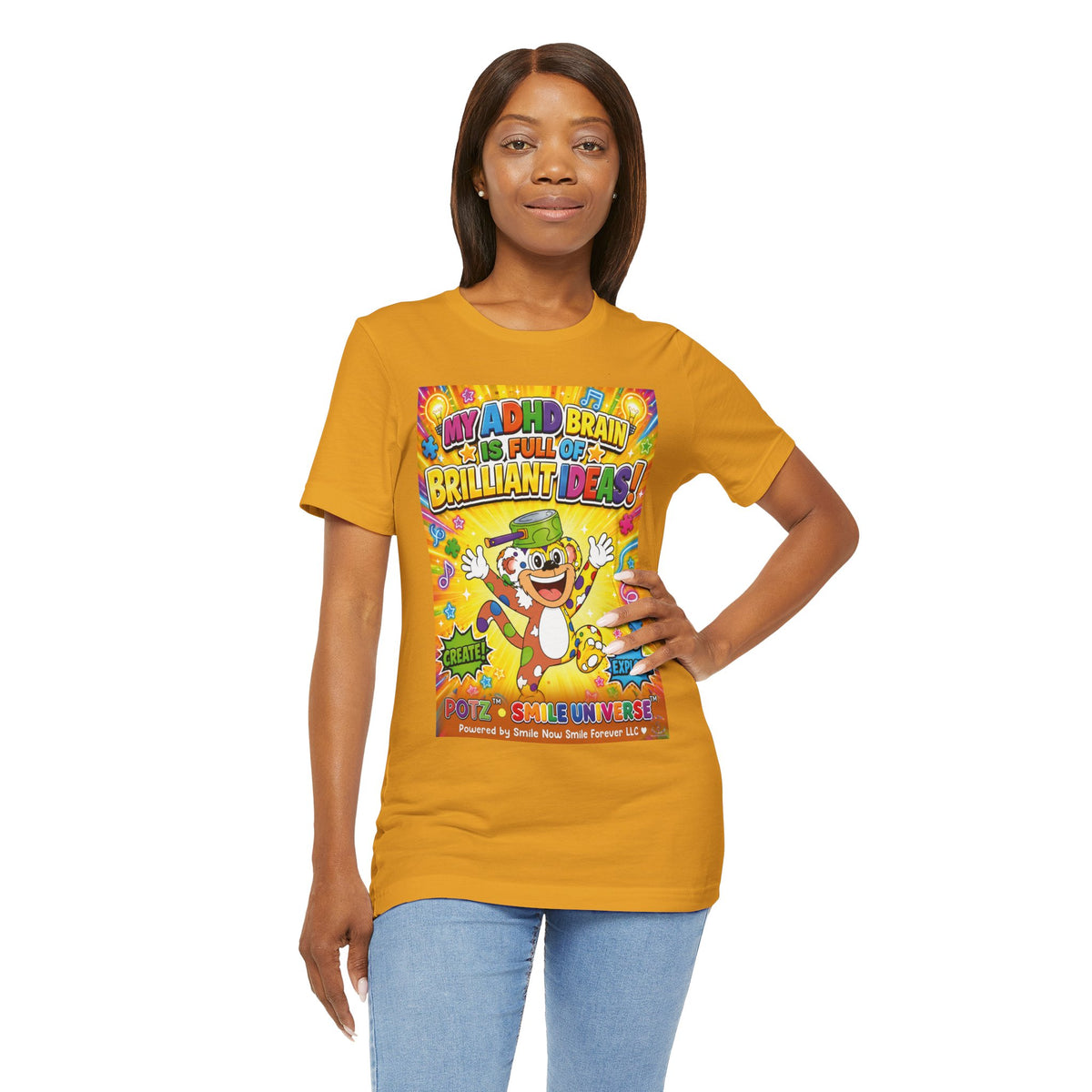Potz™ Unisex Jersey Short Sleeve Tee – "My ADHD Brain is Full of Brilliant Ideas!" Graphic Tee | Smile Universe Collection
