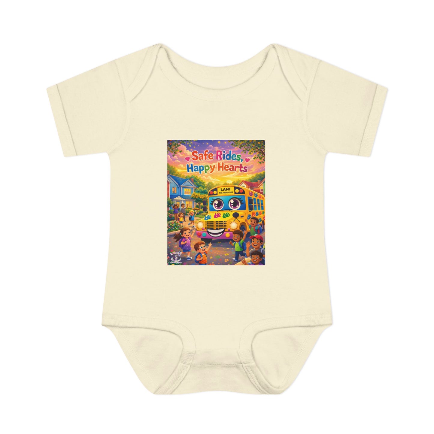 Lani™ Infant Baby Rib Bodysuit – "Safe Rides, Happy Hearts" Graphic
