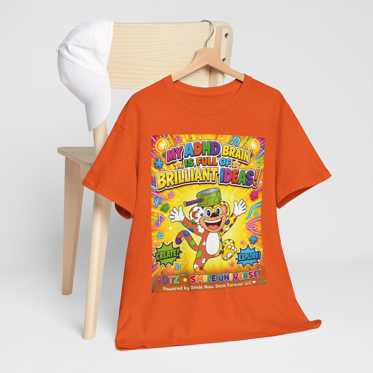 Potz™ Unisex Heavy Cotton™ Tee – "My ADHD Brain is Full of Brilliant Ideas!" Graphic Tee | Smile Universe Collection