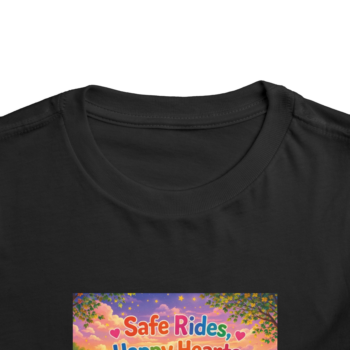 Lani™ Toddler Short Sleeve Tee – "Safe Rides, Happy Hearts" Graphic
