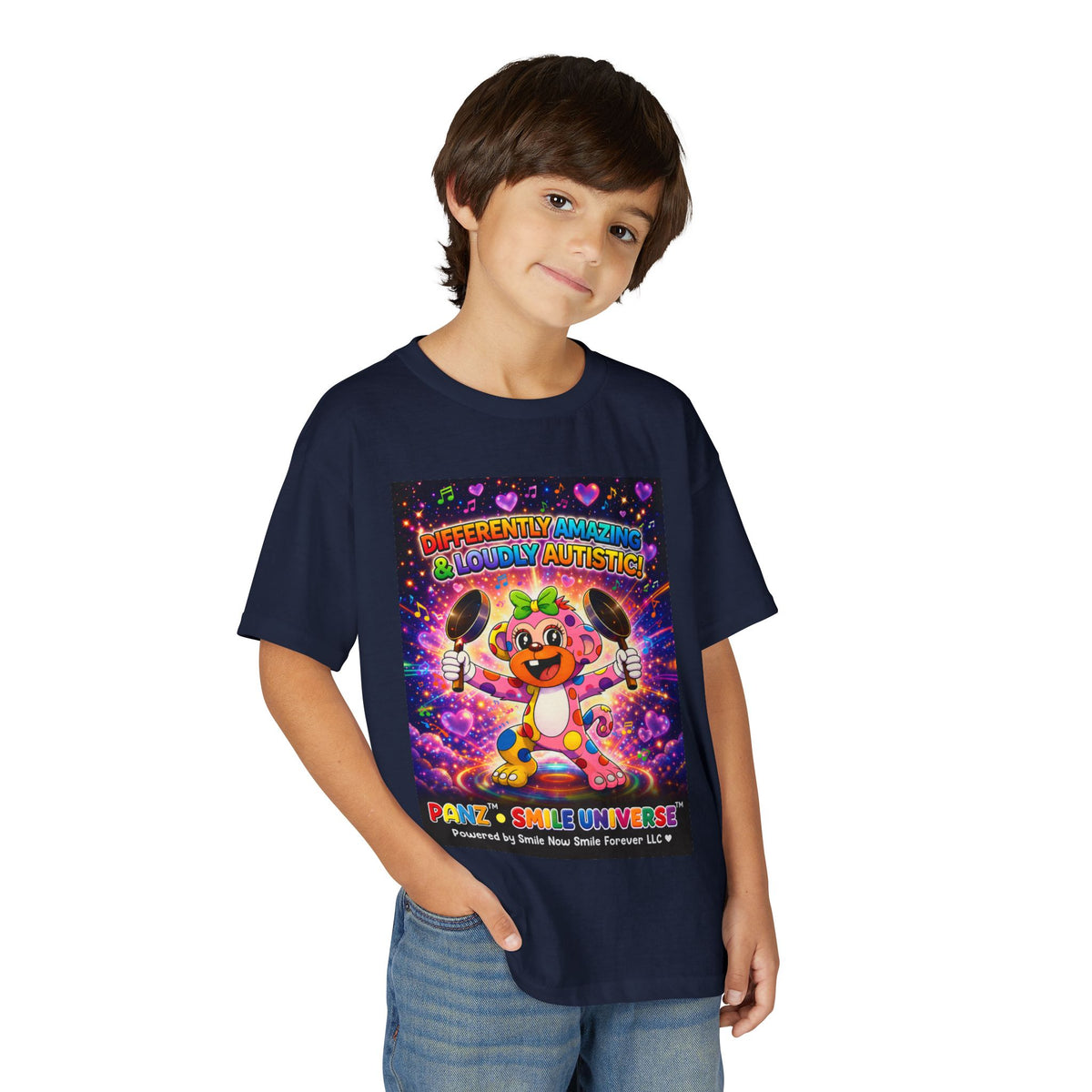 Panz™ Youth DryBlend® T-Shirt – "Differently Amazing & Loudly Autistic!" Graphic | Smile Universe Collection