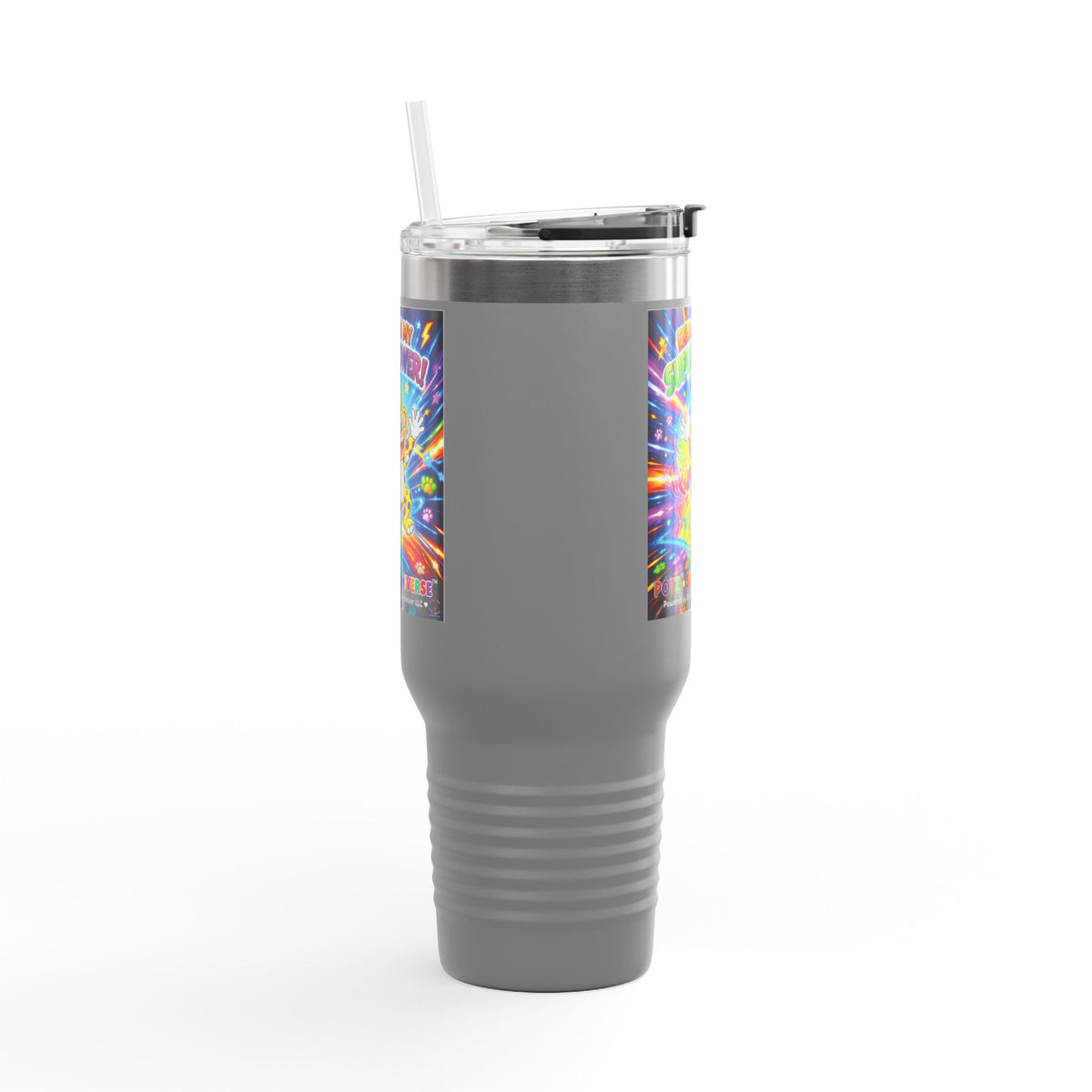 Potz™ Insulated Travel Mug 40oz – "Energy is My Superpower!" Graphic Tumbler | Smile Universe Collection