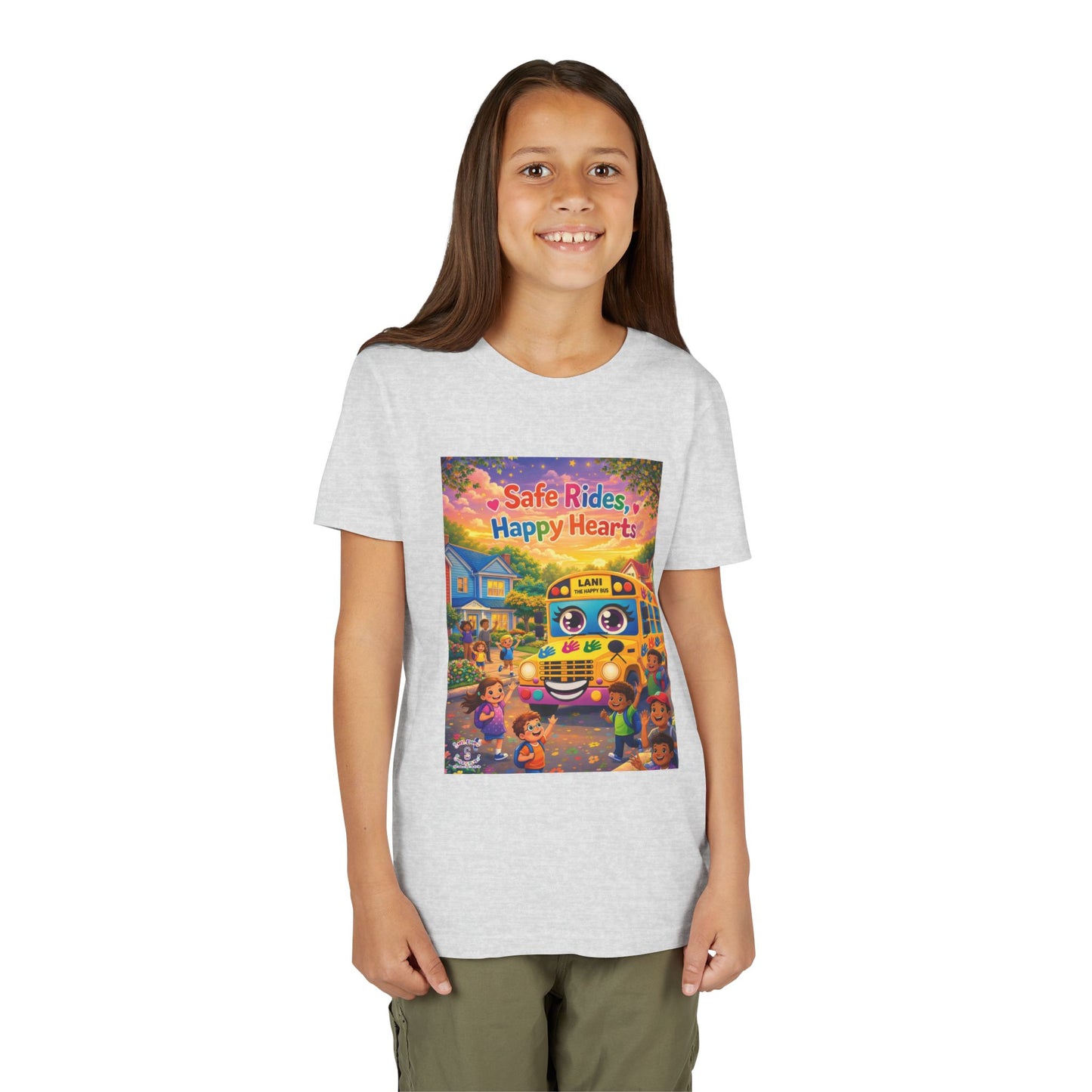Lani™ Youth Short Sleeve Tee – "Safe Rides, Happy Hearts" Graphic