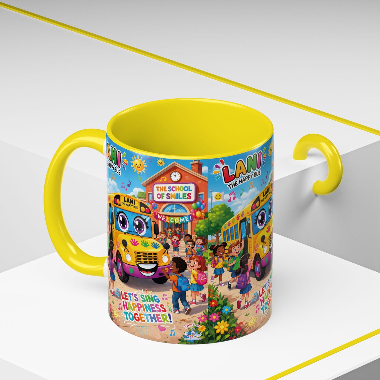 Lani™ Accent Coffee Mug (11oz & 15oz) – "Let's Sing Happiness Together!" Graphic