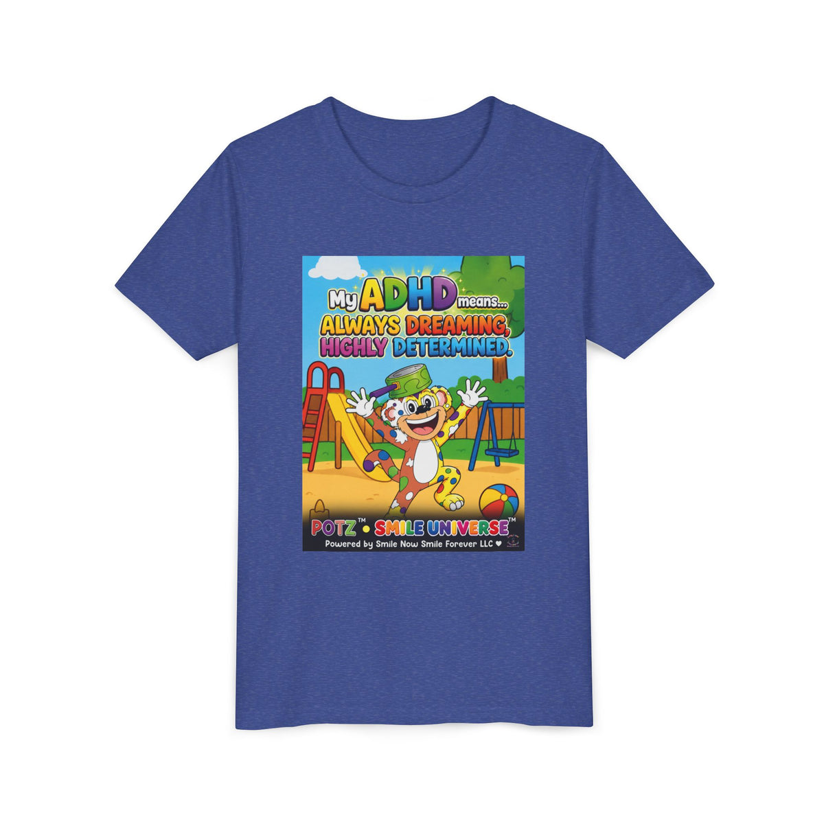 Potz™ Youth Short Sleeve Tee – "My ADHD Means Always Dreaming, Highly Determined" Graphic Tee | Smile Universe Collection