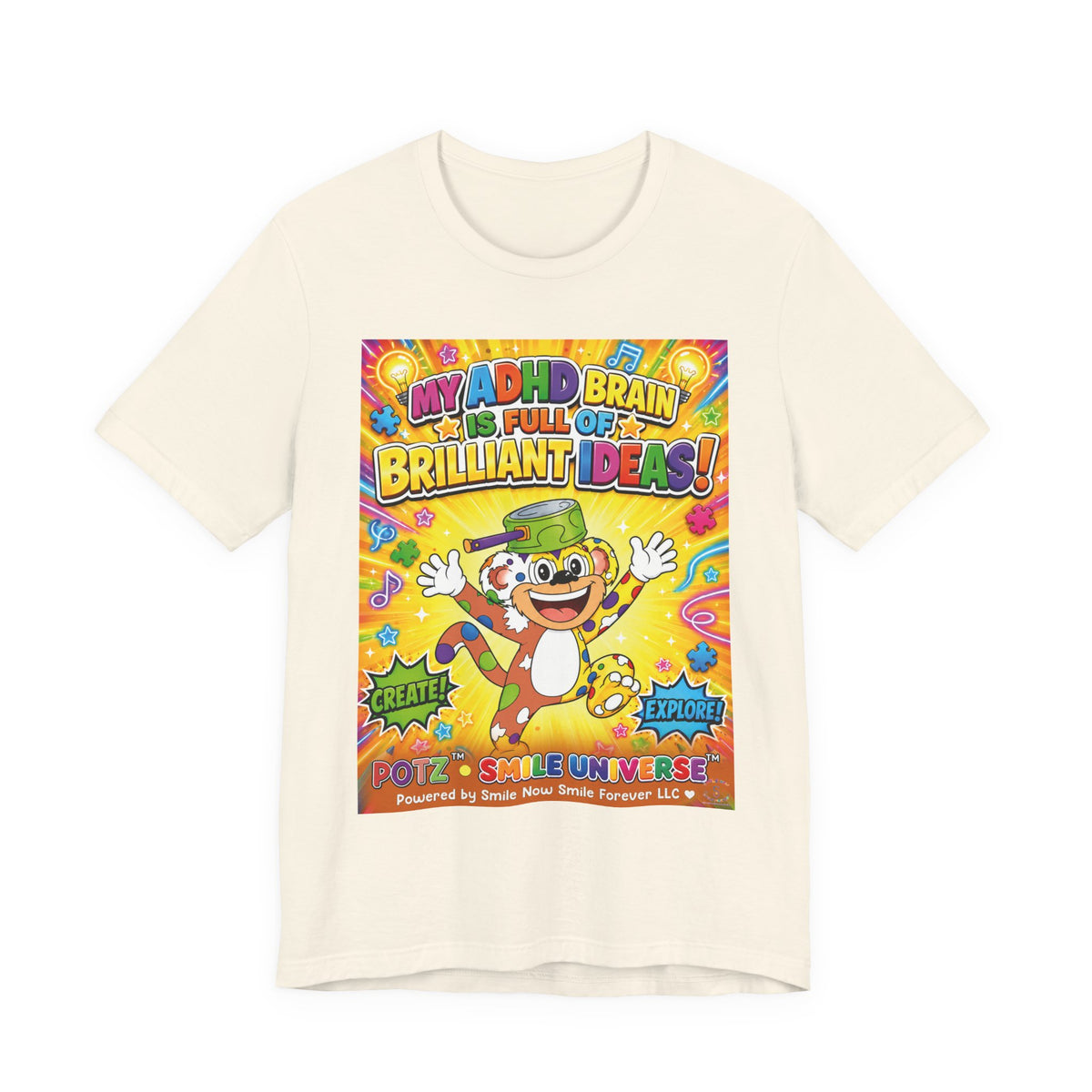 Potz™ Unisex Jersey Short Sleeve Tee – "My ADHD Brain is Full of Brilliant Ideas!" Graphic Tee | Smile Universe Collection