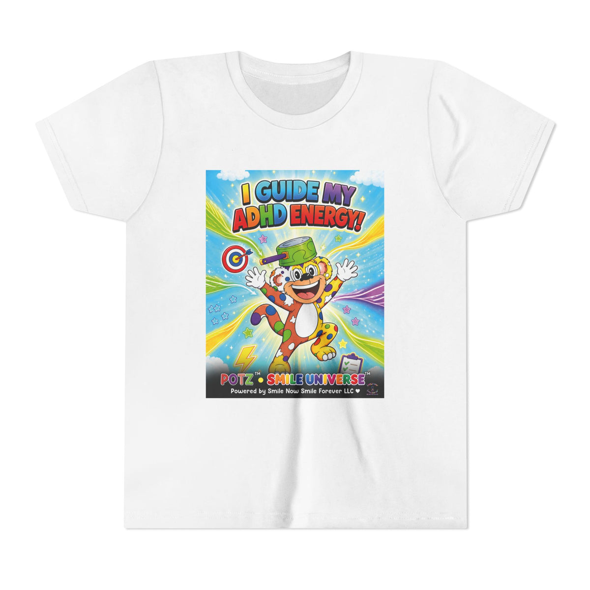 Potz™ Youth Short Sleeve Tee – "I Guide My ADHD Energy!" Graphic Tee | Smile Universe Collection