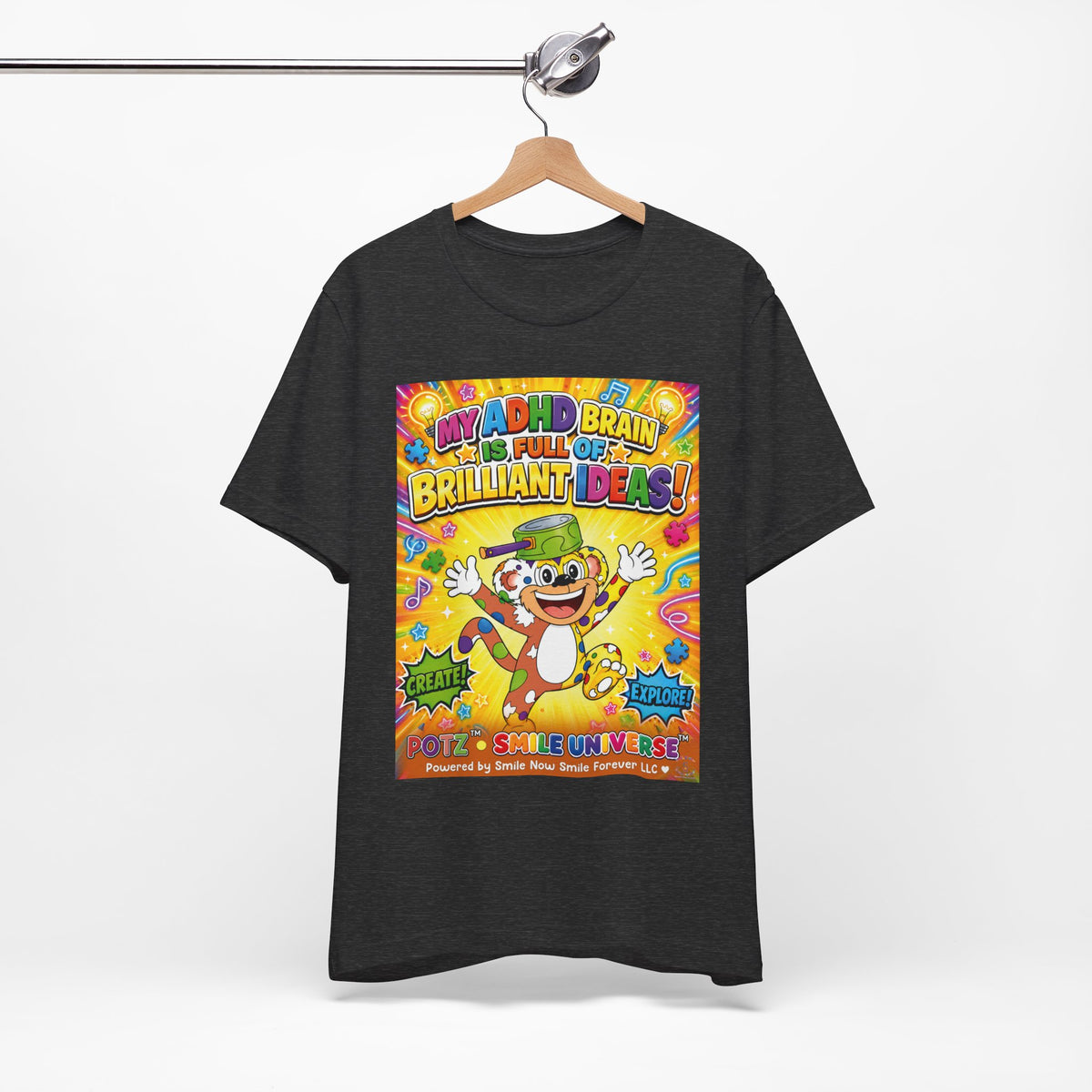 Potz™ Unisex Jersey Short Sleeve Tee – "My ADHD Brain is Full of Brilliant Ideas!" Graphic Tee | Smile Universe Collection