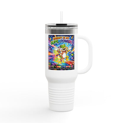 Potz™ Insulated Travel Mug 40oz – "Energy is My Superpower!" Graphic Tumbler | Smile Universe Collection