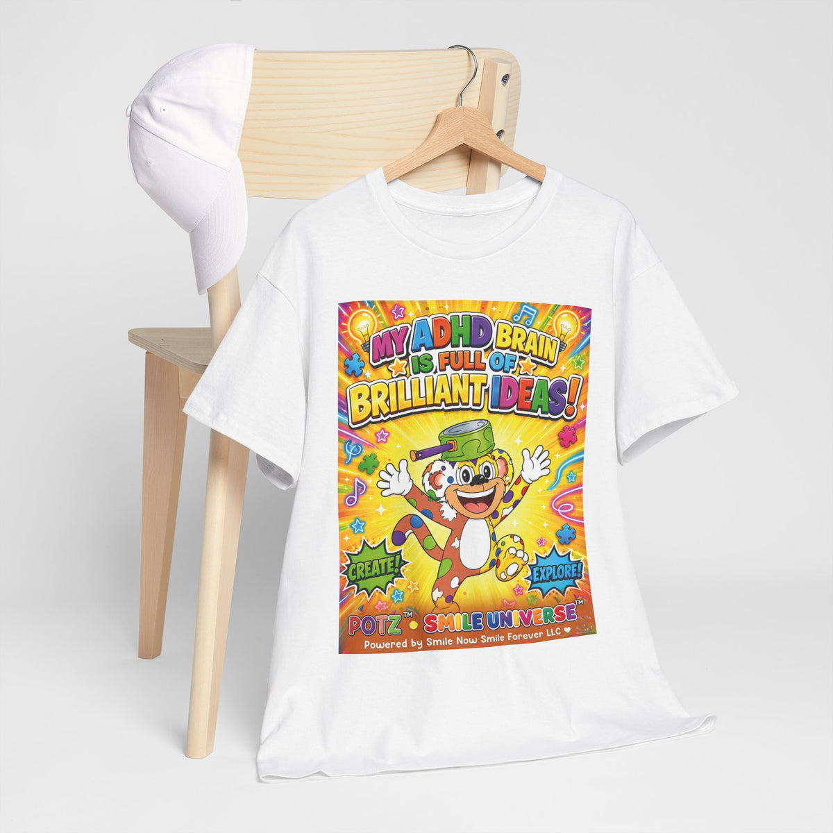 Potz™ Unisex Heavy Cotton™ Tee – "My ADHD Brain is Full of Brilliant Ideas!" Graphic Tee | Smile Universe Collection