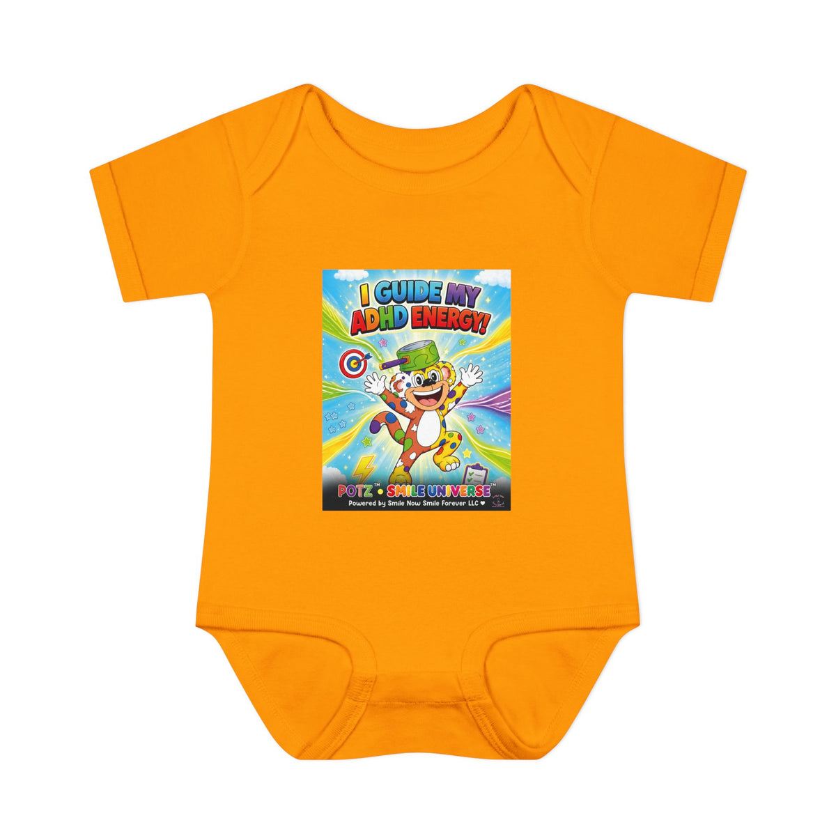 Potz™ Infant Baby Rib Bodysuit – "I Guide My ADHD Energy!" Graphic Onesie | Smile Universe Collection