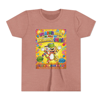 Potz™ Youth Short Sleeve Tee – "My ADHD Brain is Full of Brilliant Ideas!" Graphic Tee | Smile Universe Collection
