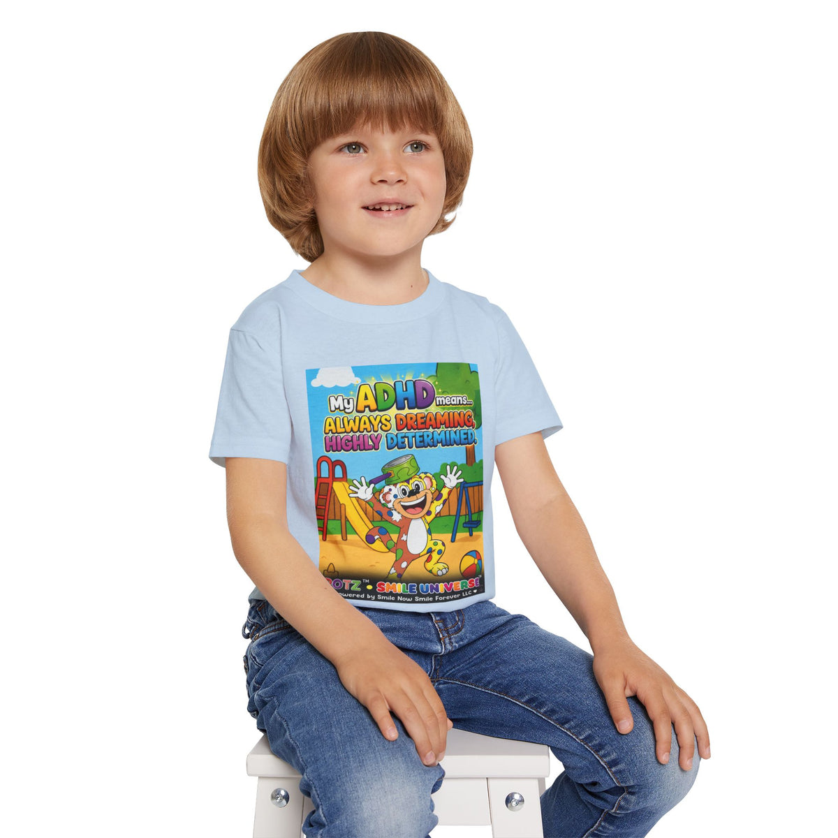 Potz™ Heavy Cotton™ Toddler T-Shirt – "My ADHD Means Always Dreaming, Highly Determined" Graphic Tee | Smile Universe Collection