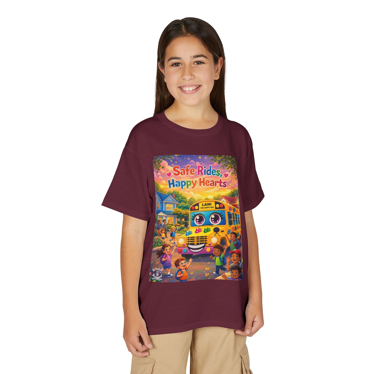 Lani™ Youth DryBlend® T-Shirt – "Safe Rides, Happy Hearts" Graphic