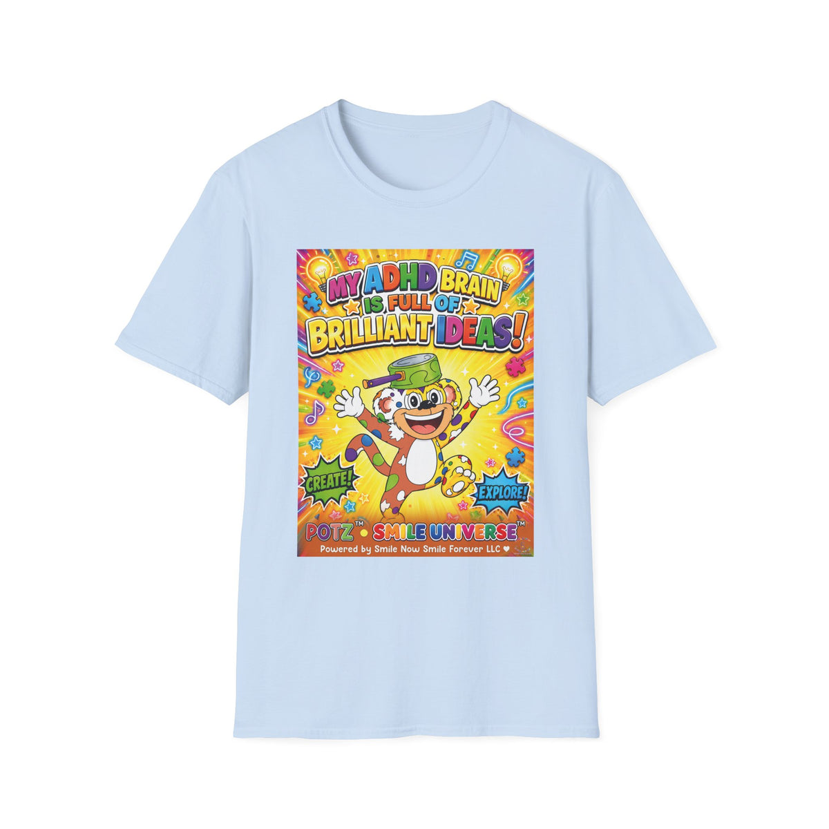 Potz™ Unisex Softstyle T-Shirt – "My ADHD Brain is Full of Brilliant Ideas!" Graphic Tee | Smile Universe Collection