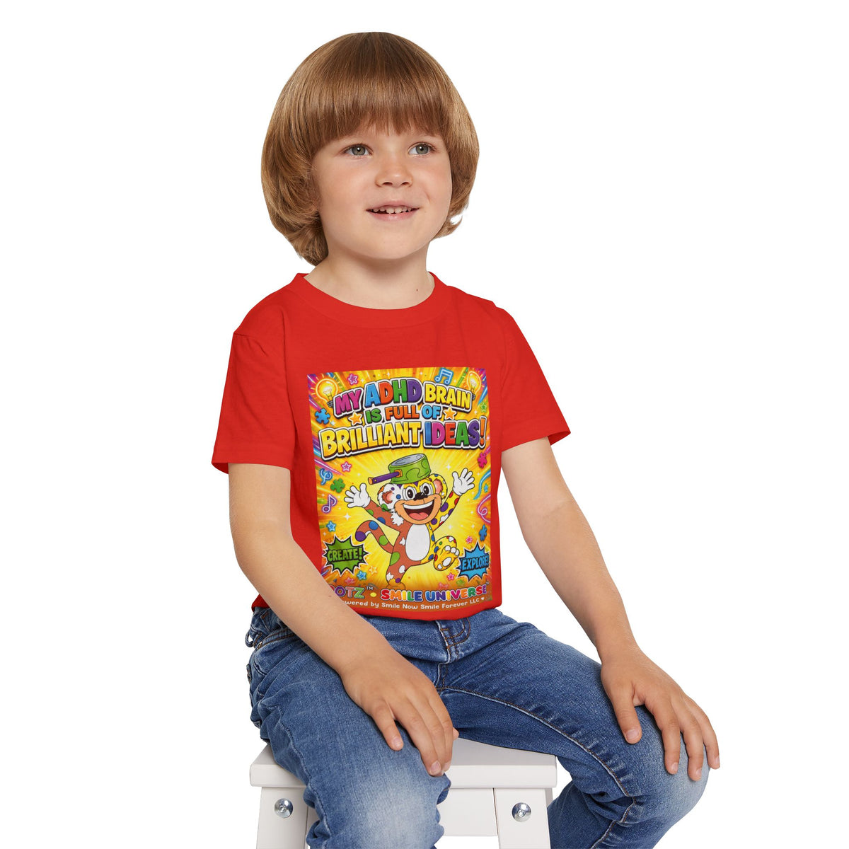 Potz™ Heavy Cotton™ Toddler T-Shirt – "My ADHD Brain is Full of Brilliant Ideas!" Graphic Tee | Smile Universe Collection