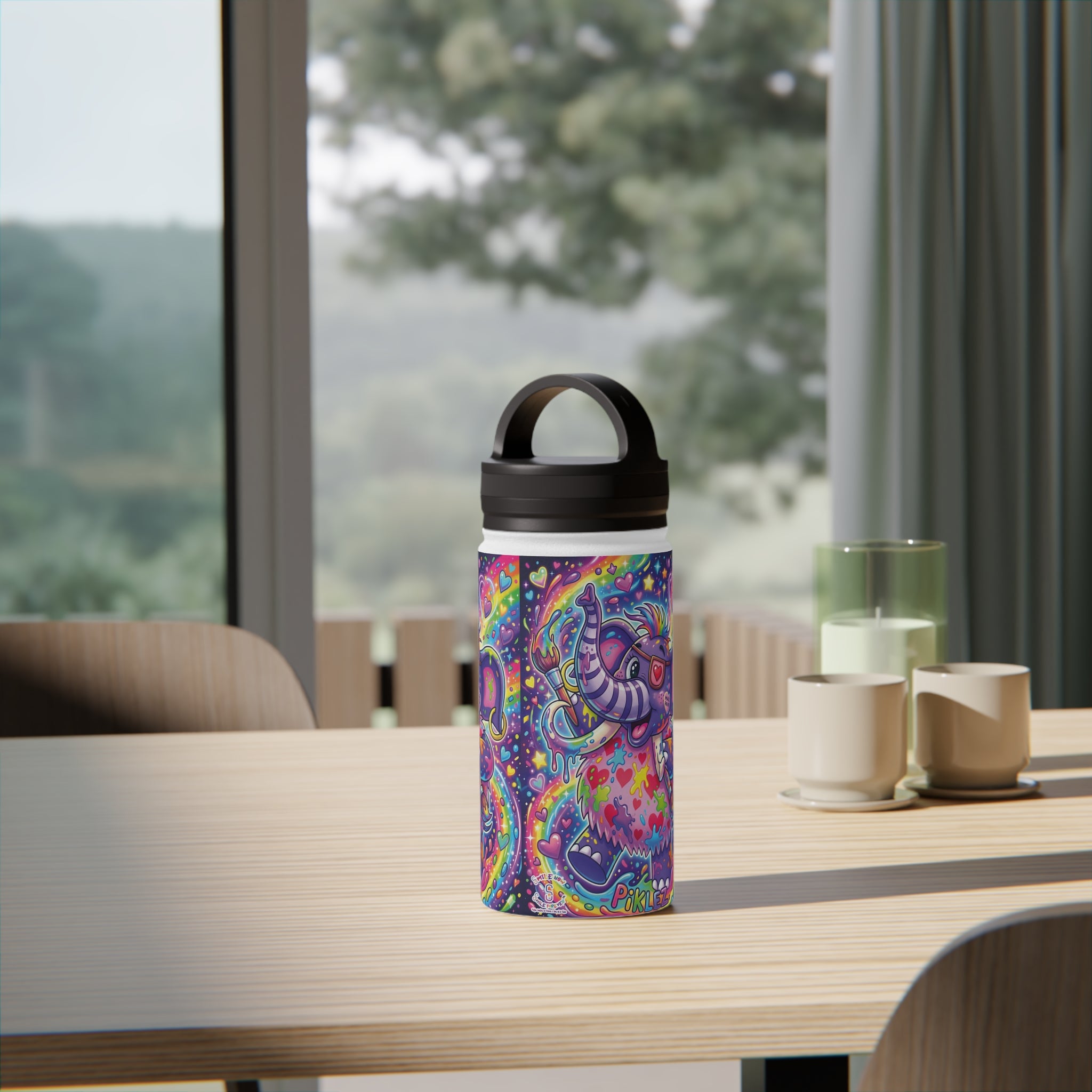 Piklez™ Stainless Steel Water Bottle with Handle Lid – "Magic Paint!" Graphic | Smile Universe Collection