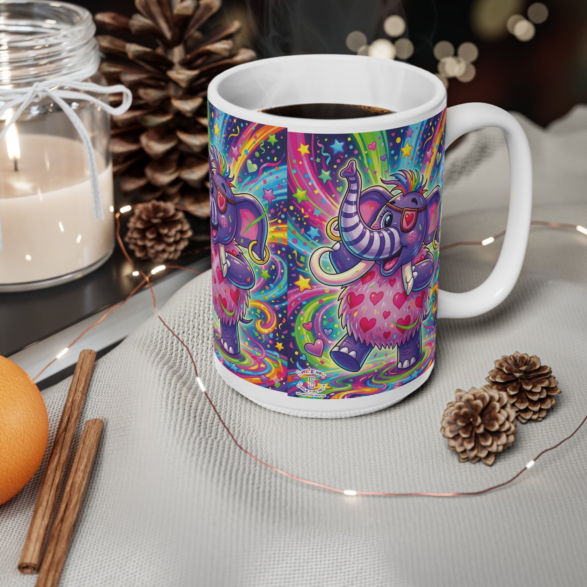 Piklez™ 11oz, 15oz Ceramic Coffee Cup – "Born to Celebrate!" Graphic | Smile Universe Collection