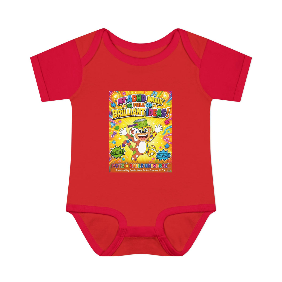 Potz™ Infant Baby Rib Bodysuit – "My ADHD Brain is Full of Brilliant Ideas!" Graphic Onesie | Smile Universe Collection