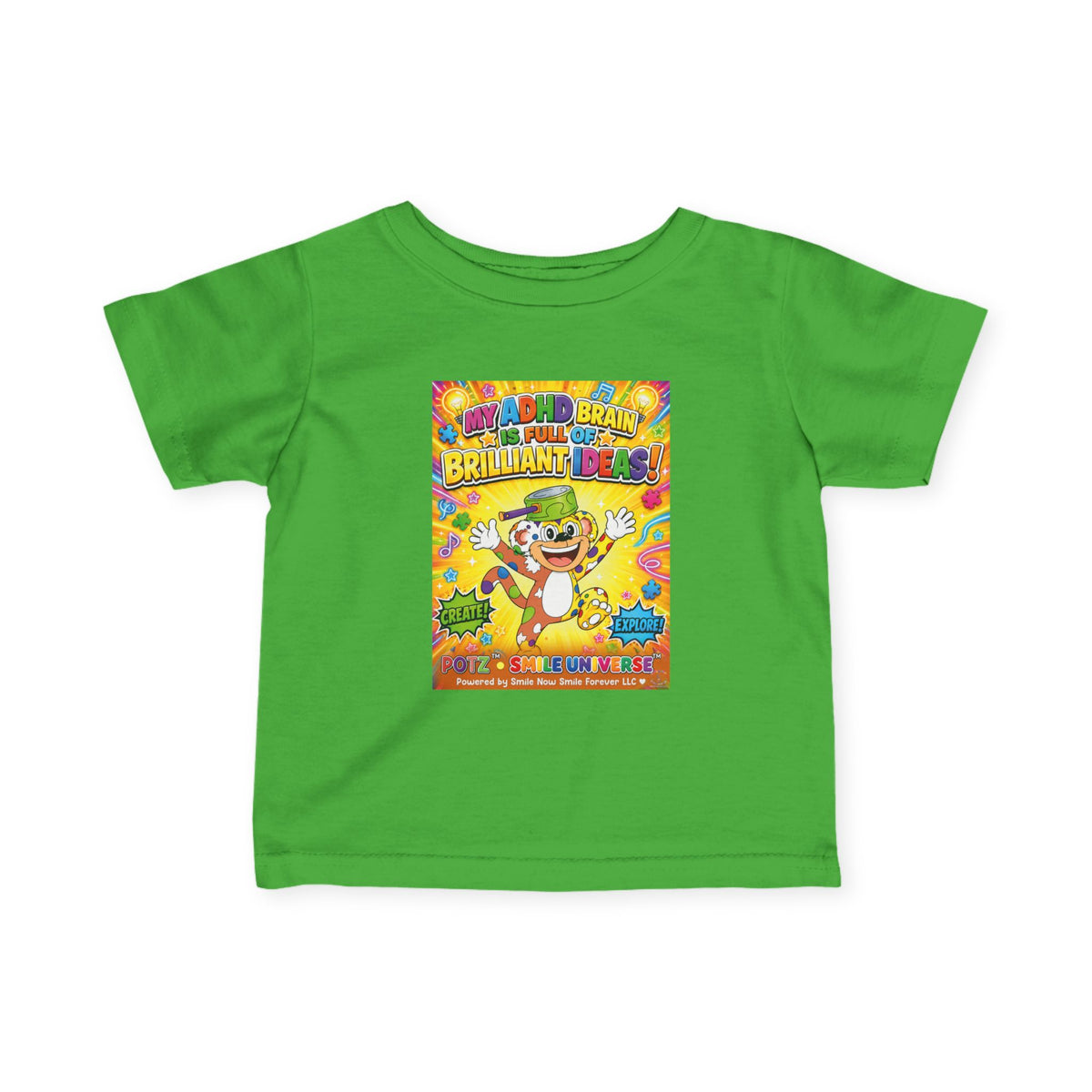 Potz™ Infant Fine Jersey Tee – "My ADHD Brain is Full of Brilliant Ideas!" Graphic Tee | Smile Universe Collection
