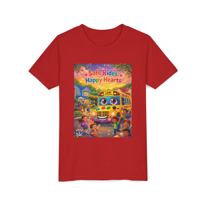 Lani™ Youth Short Sleeve Tee – "Safe Rides, Happy Hearts" Graphic