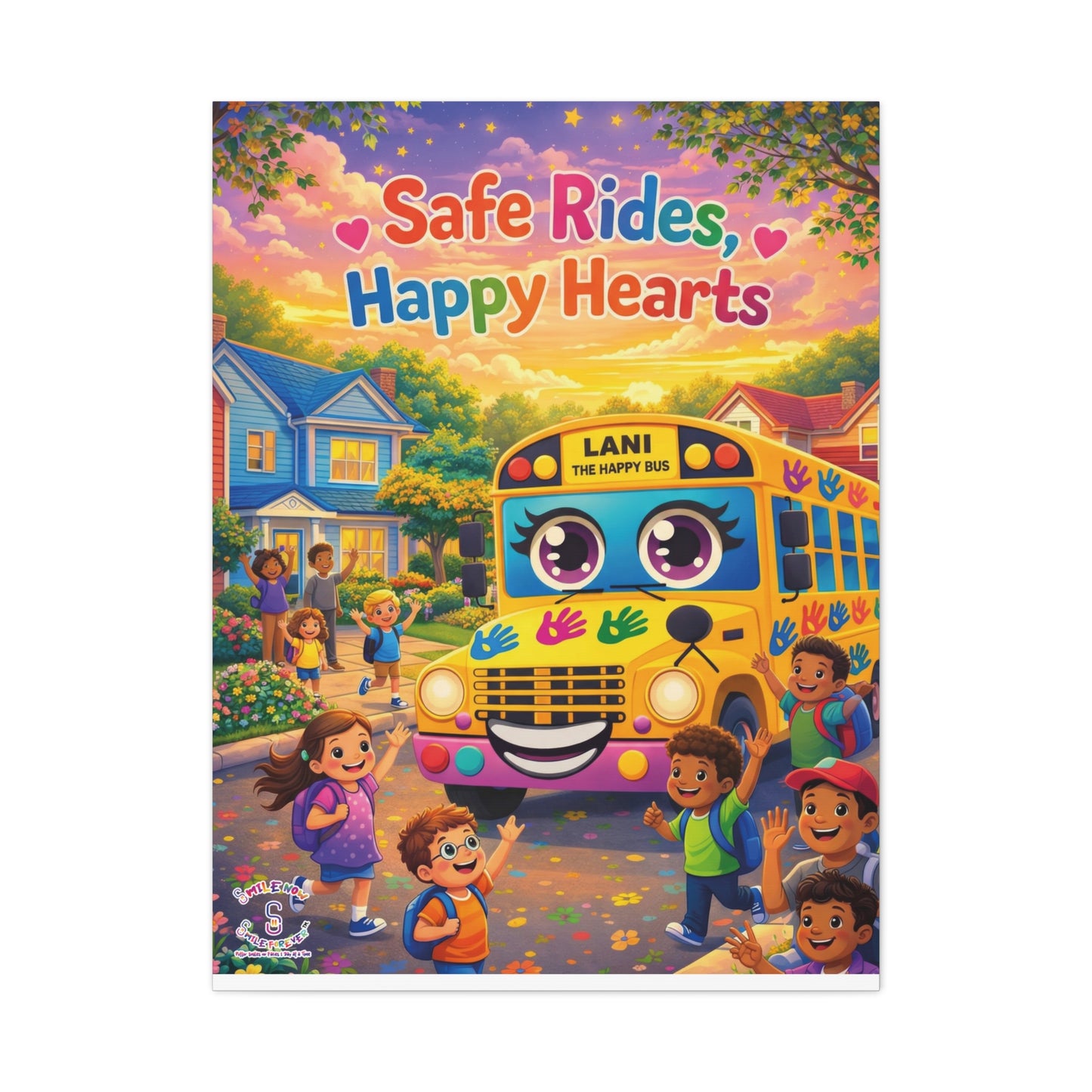 Lani™ Matte Canvas, Stretched 1.25" – "Safe Rides, Happy Hearts" Graphic Wall Art