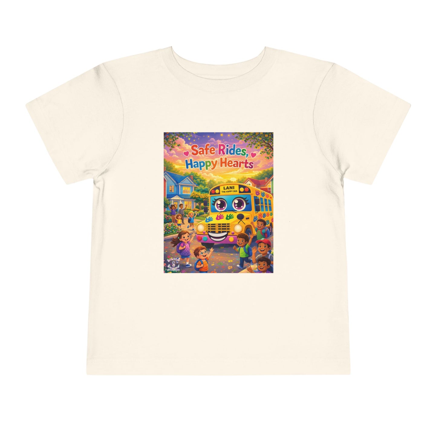 Lani™ Toddler Short Sleeve Tee – "Safe Rides, Happy Hearts" Graphic
