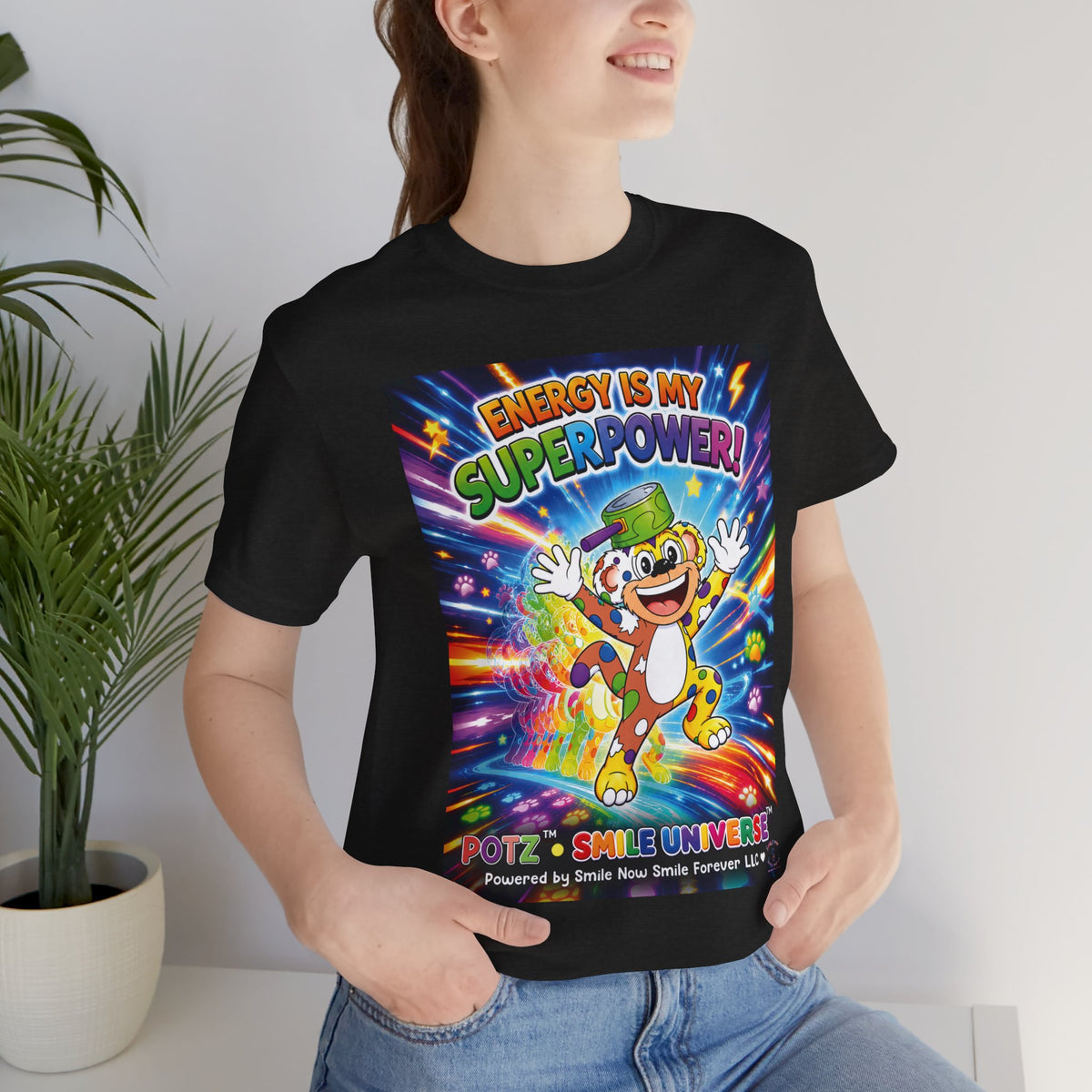 Potz™ Unisex Jersey Short Sleeve Tee – "Energy is My Superpower!" Graphic Tee | Smile Universe Collection