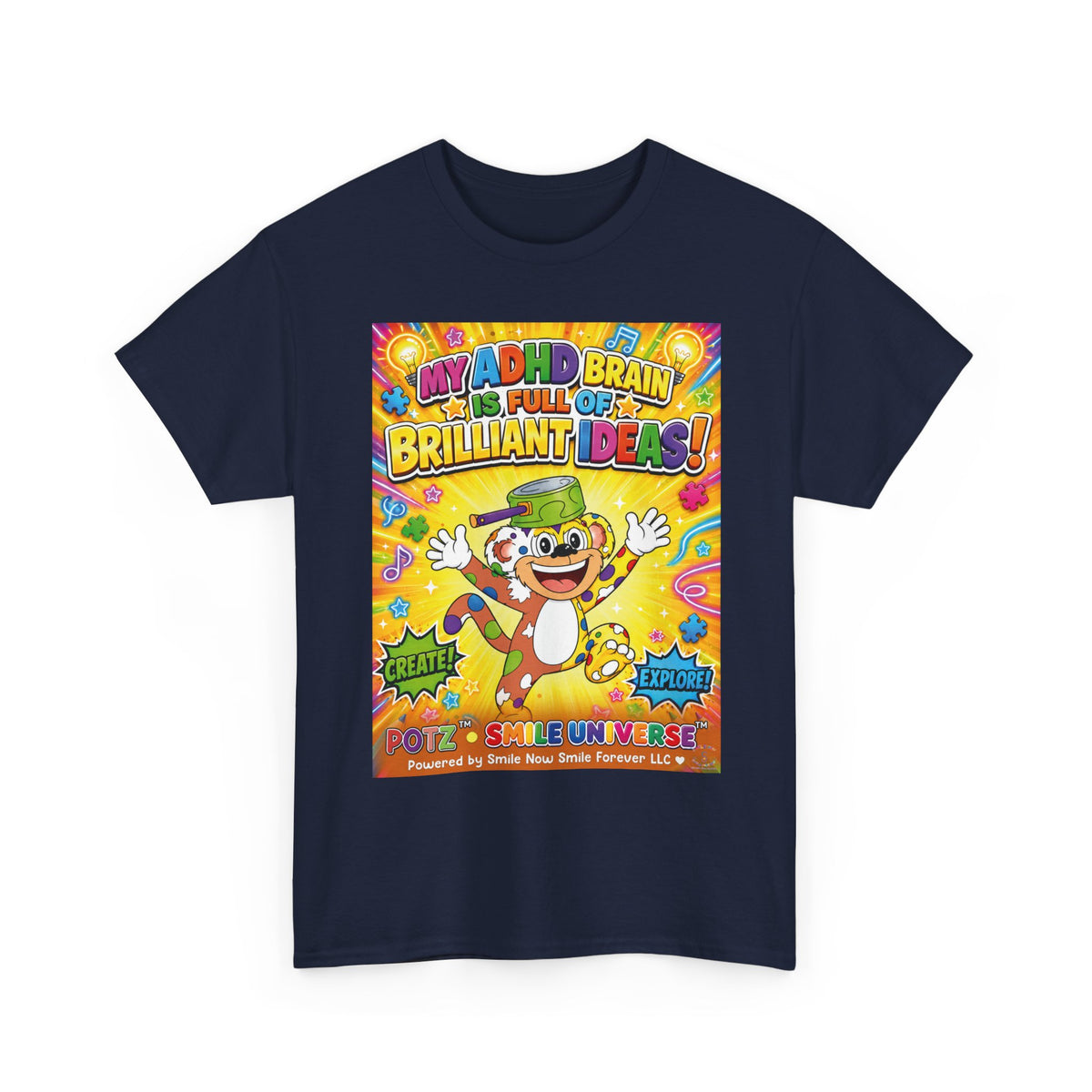 Potz™ Unisex Heavy Cotton™ Tee – "My ADHD Brain is Full of Brilliant Ideas!" Graphic Tee | Smile Universe Collection