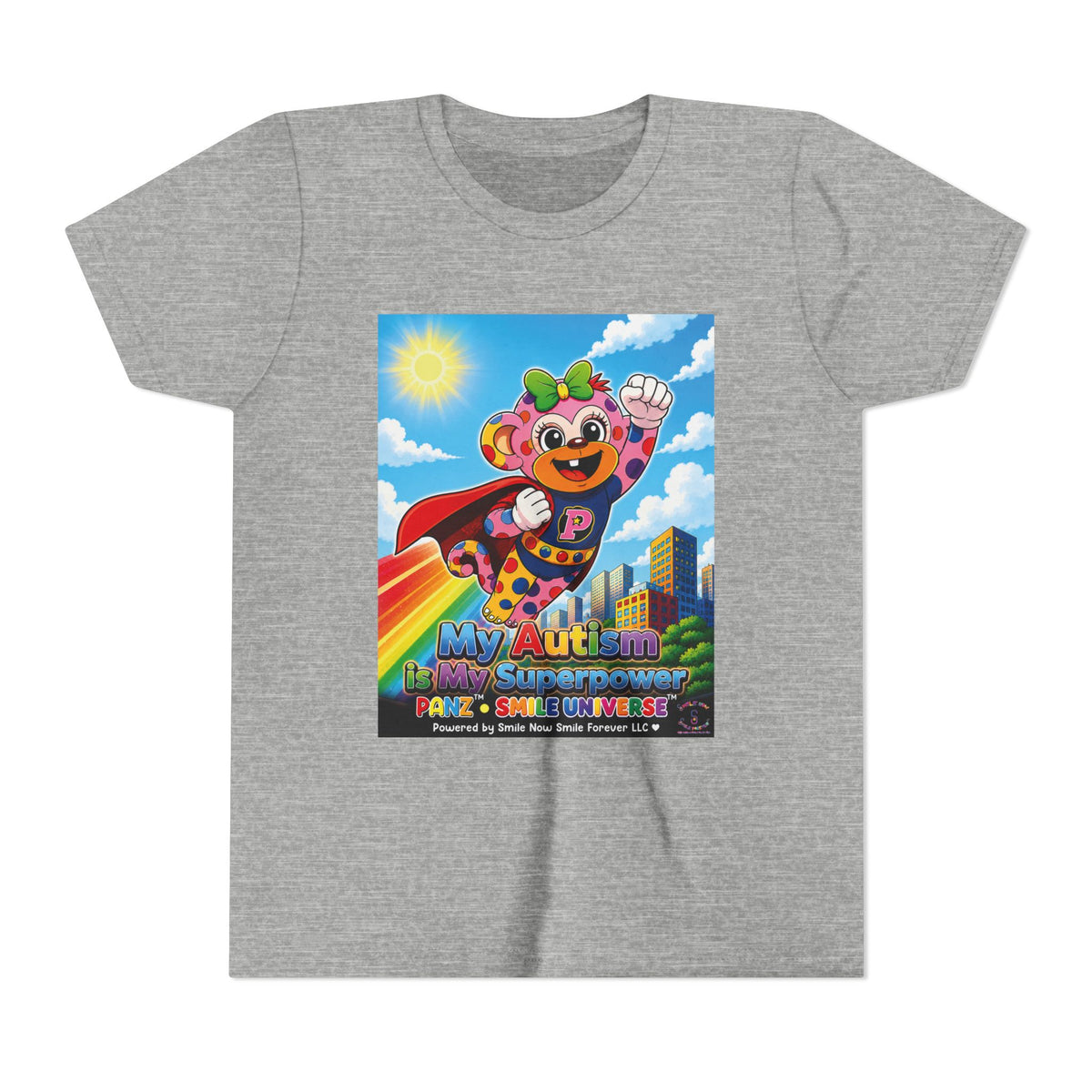 Panz™ Youth Short Sleeve Tee – "My Autism is My Superpower" Graphic | Smile Universe Collection