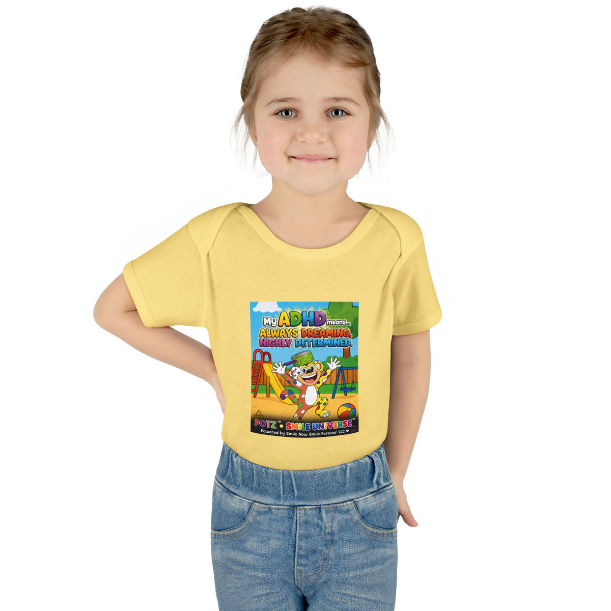 Potz™ Infant Baby Rib Bodysuit – "My ADHD Means Always Dreaming, Highly Determined" Graphic Onesie | Smile Universe Collection