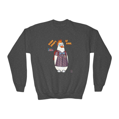TuBz™ "Being Smart Iz Kool" Youth Crewneck Sweatshirt – Character Dress-Up Graphic Sweatshirt | Smile Universe TuBz4Kidz Collection