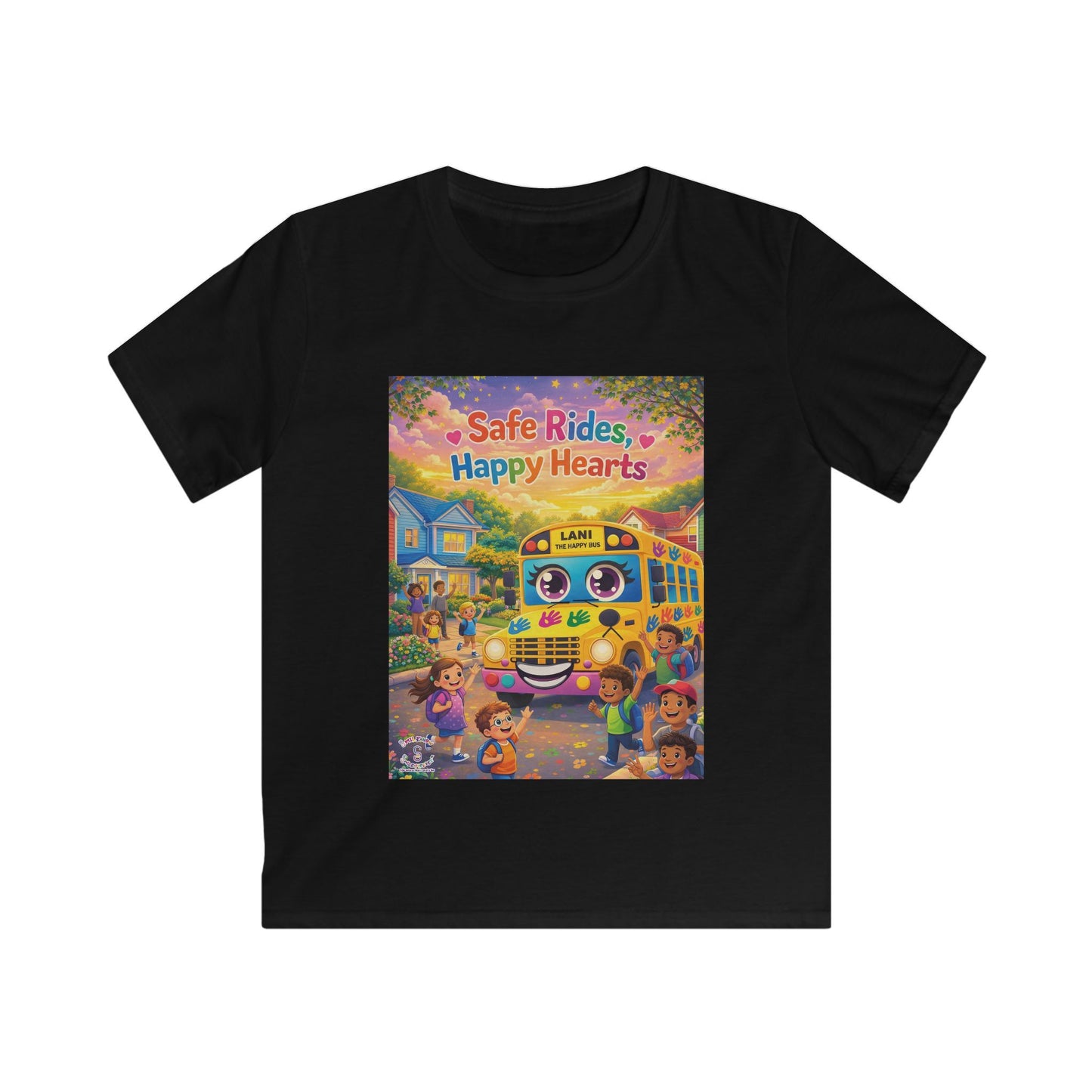 Lani™ Kids Softstyle Tee – "Safe Rides, Happy Hearts" Graphic