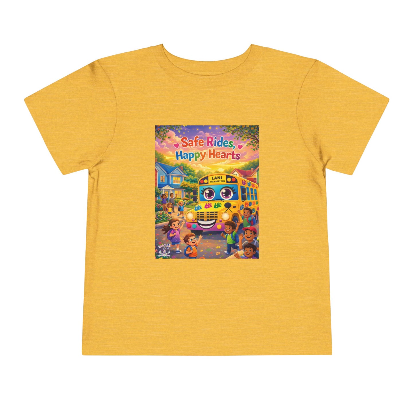 Lani™ Toddler Short Sleeve Tee – "Safe Rides, Happy Hearts" Graphic