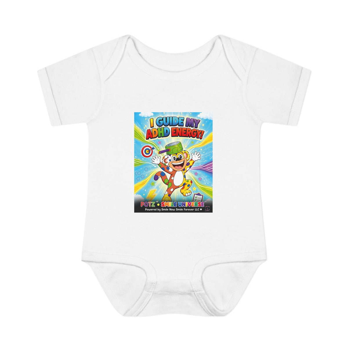Potz™ Infant Baby Rib Bodysuit – "I Guide My ADHD Energy!" Graphic Onesie | Smile Universe Collection